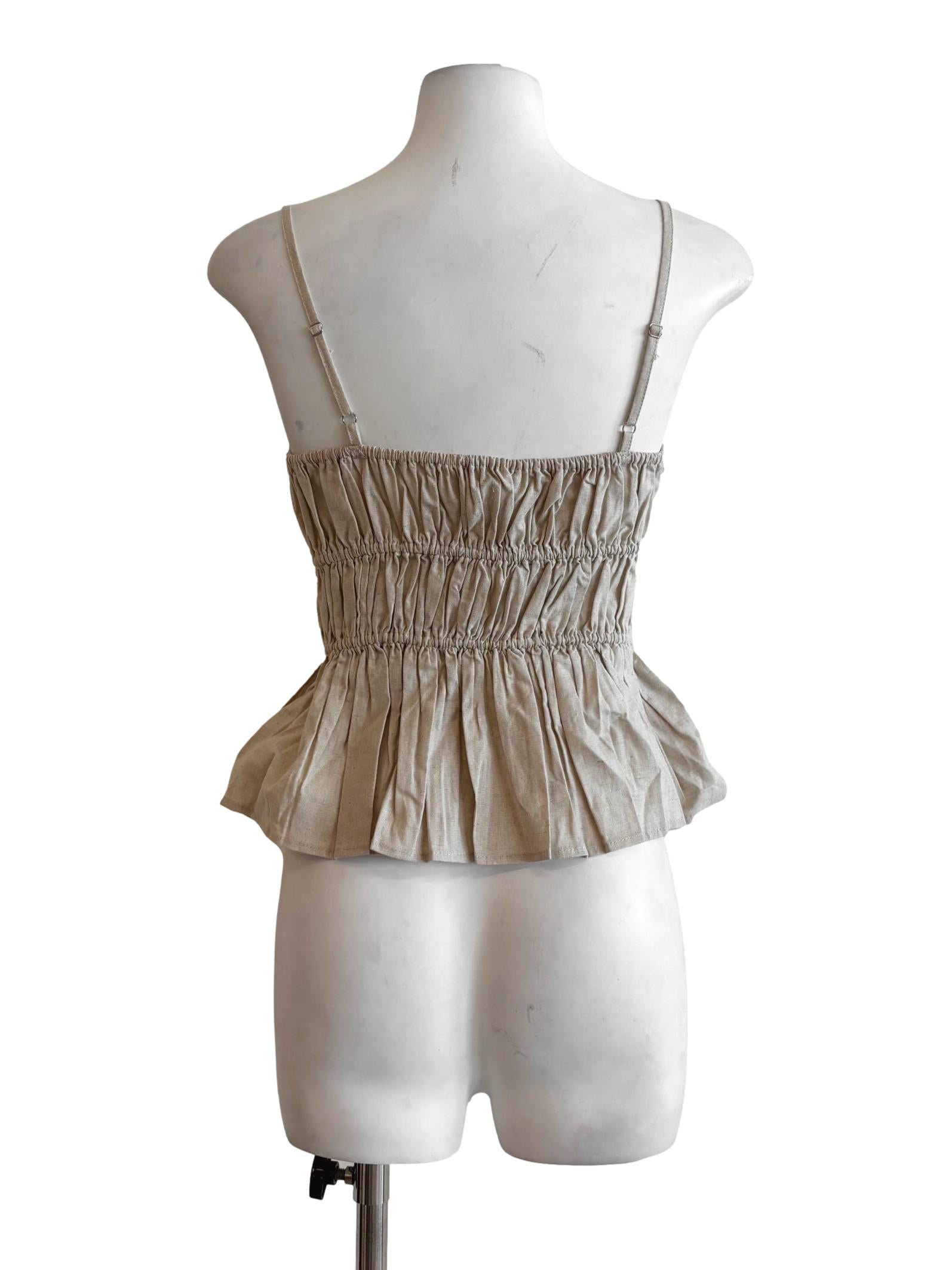 Khaki Ruched Spaghetti Strap Ribbon Top