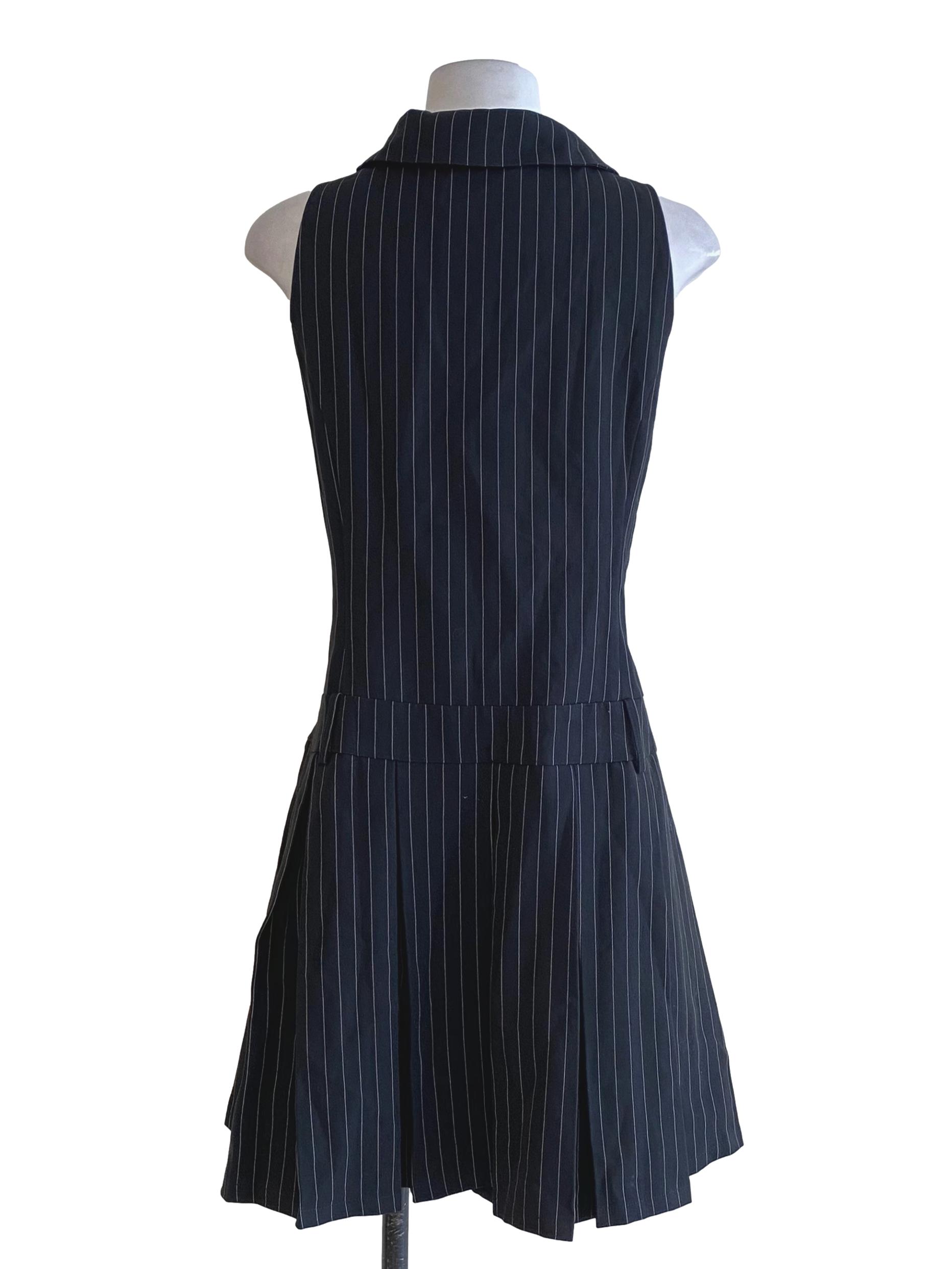 Coal Black Collar Button Down And Belt Loops Dress With Inner Shorts