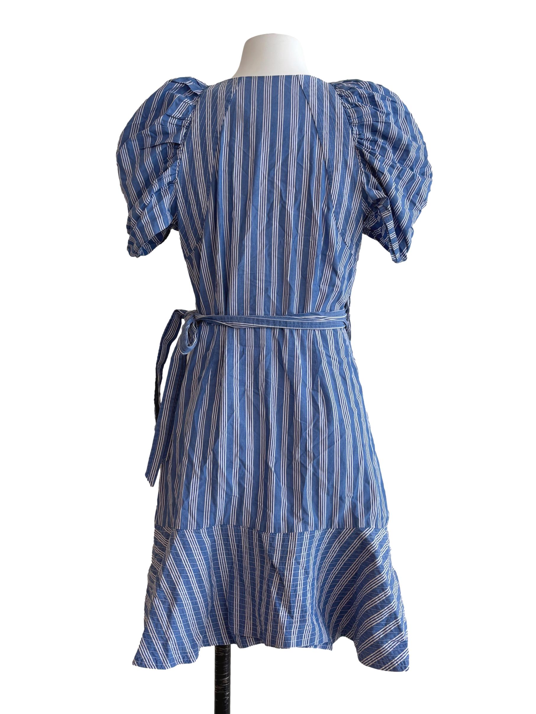 Cerulean Blue Striped Cotton Wrap Dress