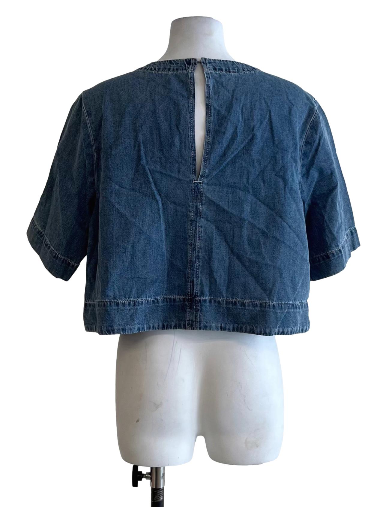 Blue Denim Jewel Neckline Blouse