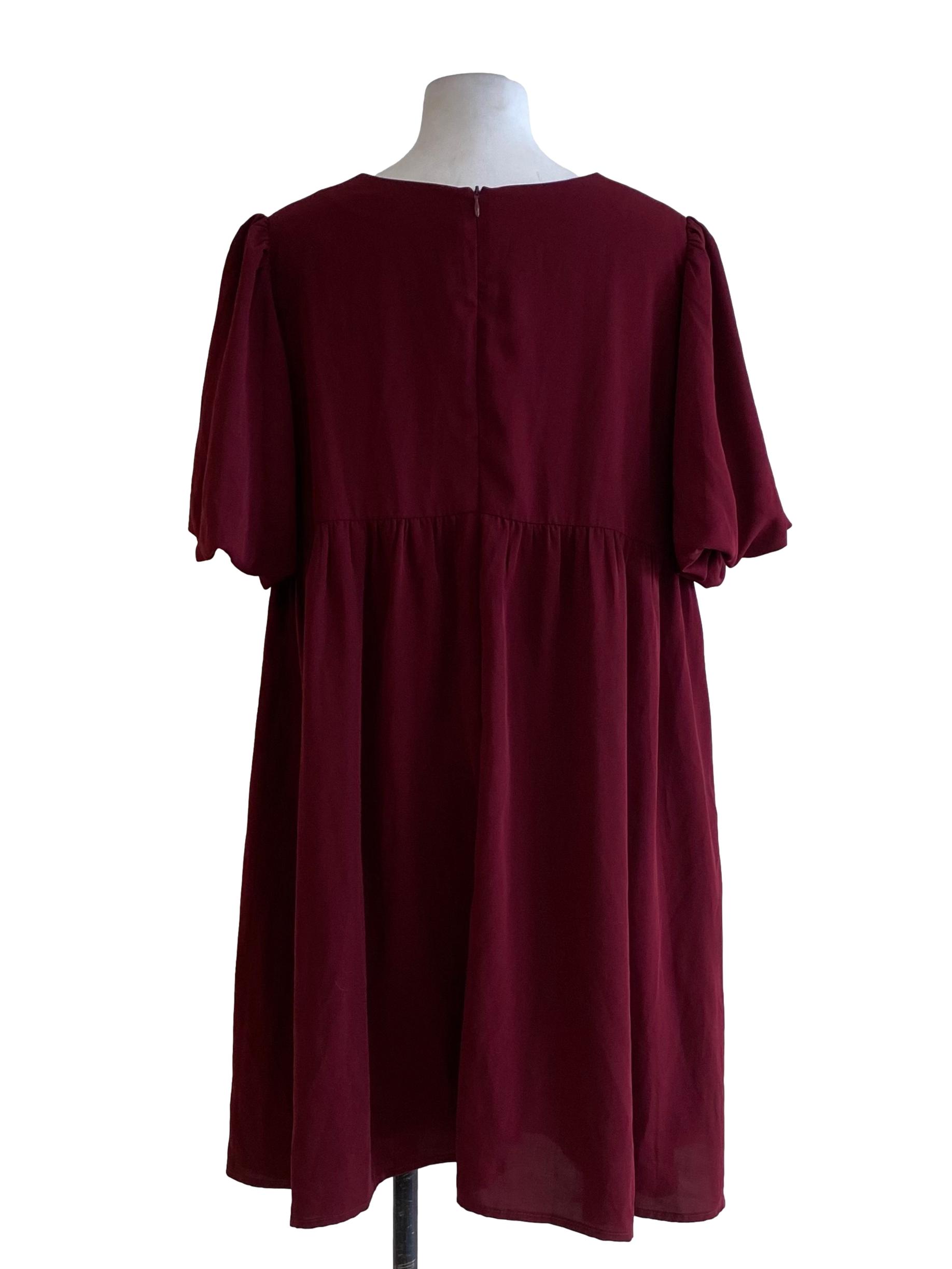 Wine Maroon Red V-Neck With Bubble Shoulder Tent Dress