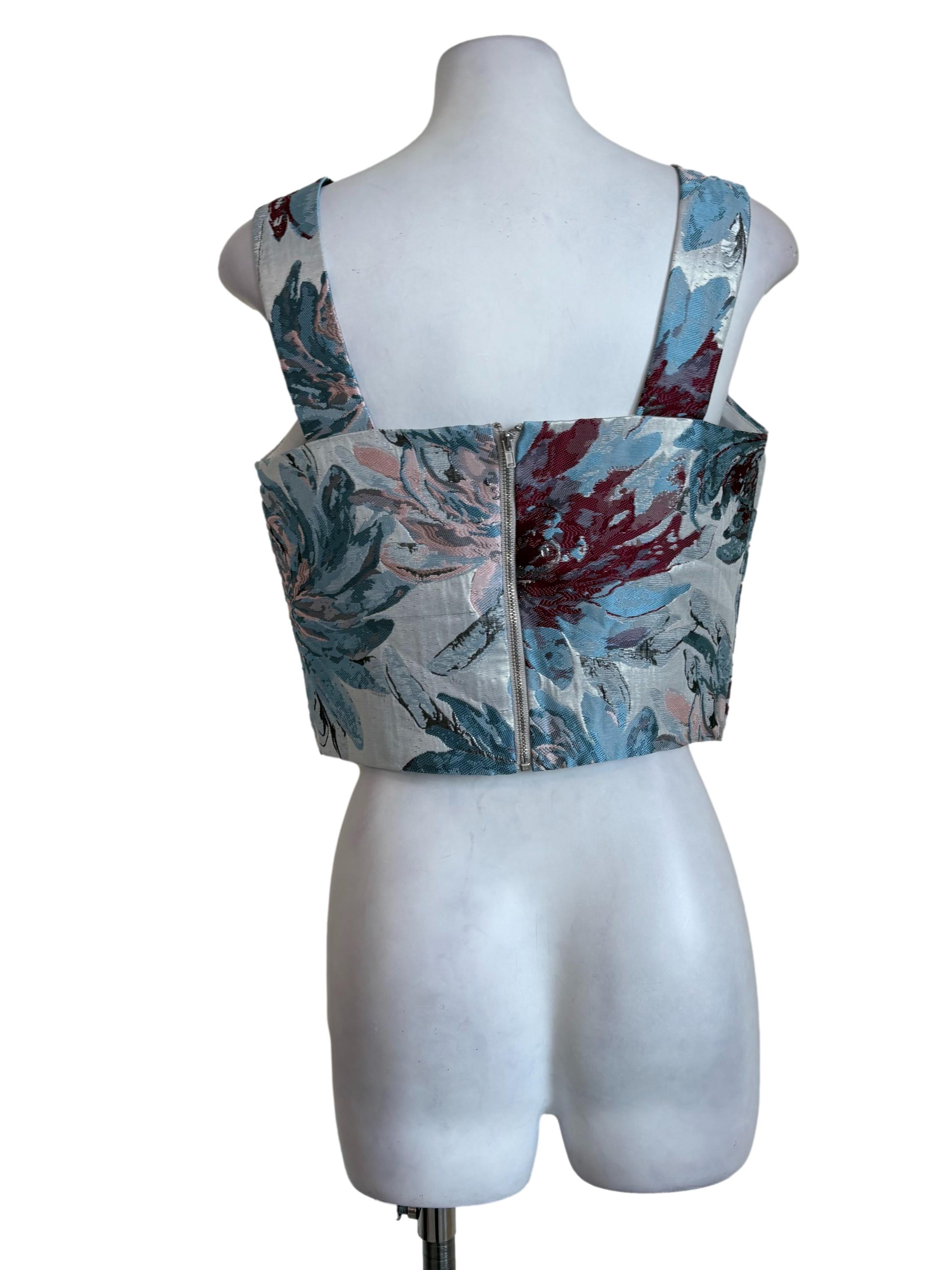 Blue Floral Brocade Top