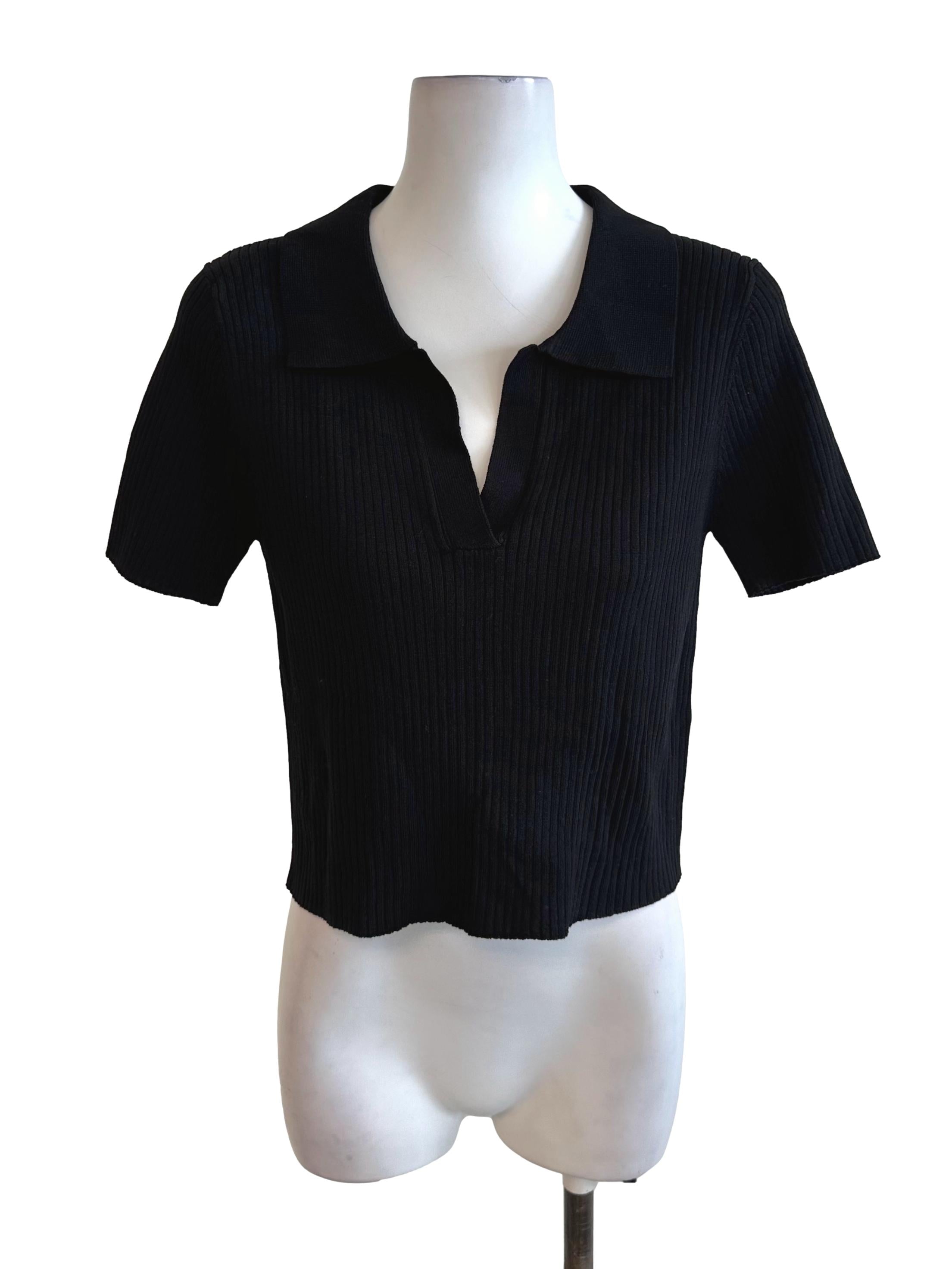 Rich Black Knit Collar Top YHF