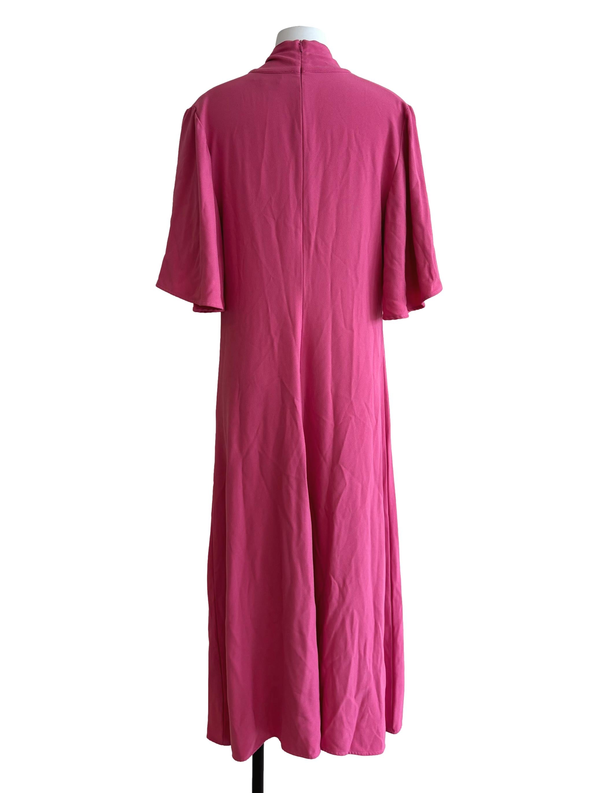 Fuschia Pink Cape Sleeve Shift Dress