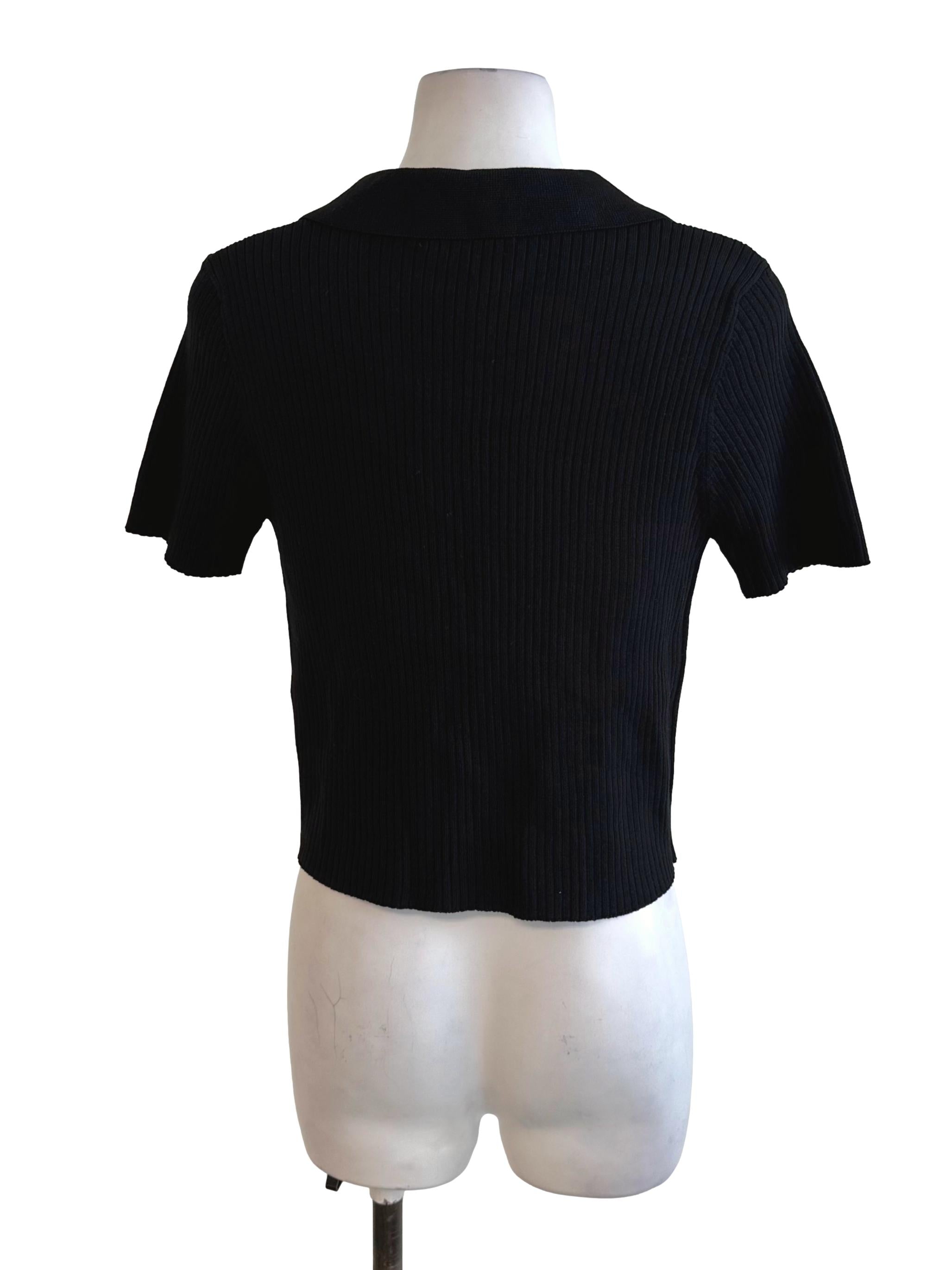Rich Black Knit Collar Top YHF