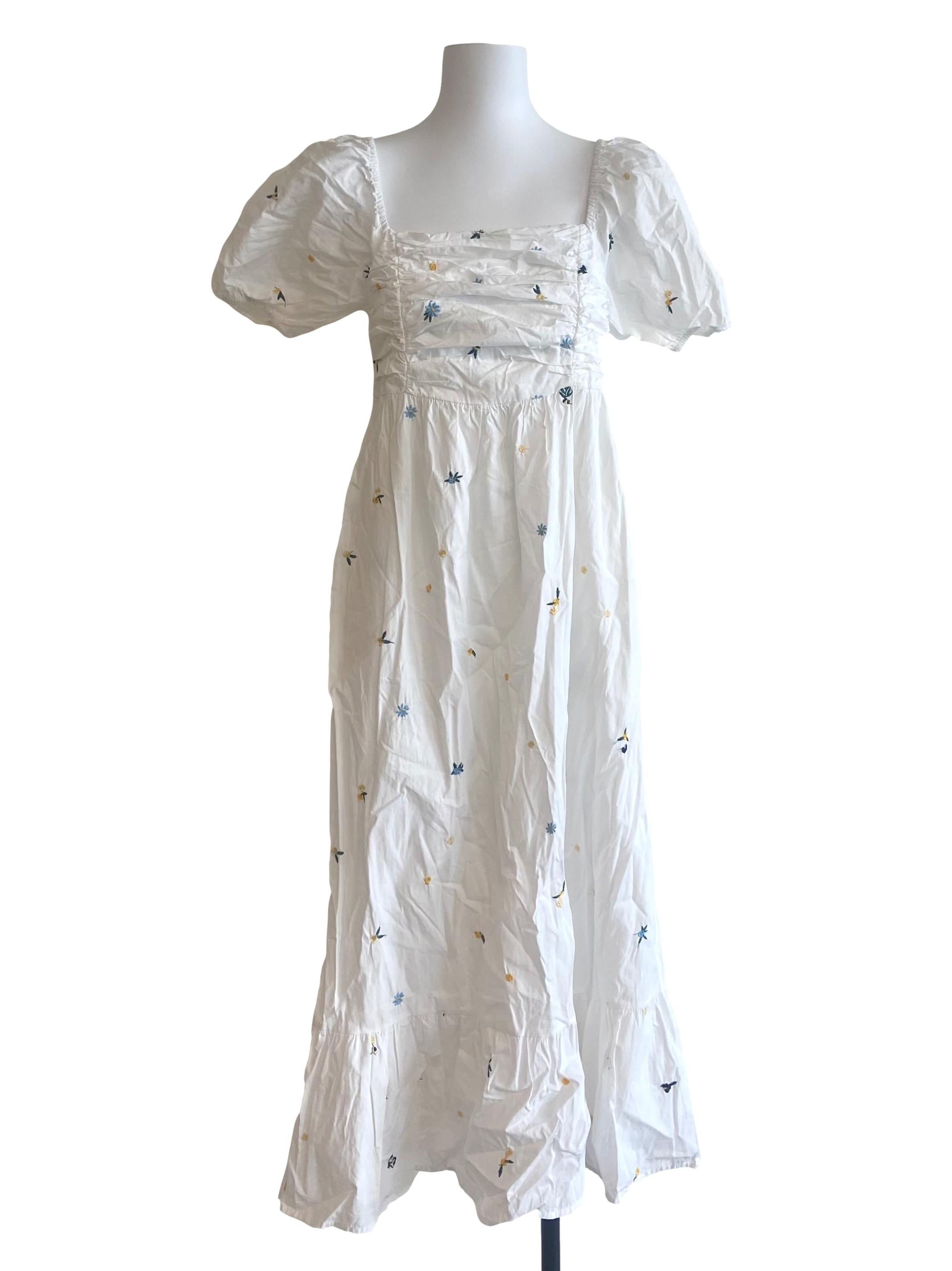White Floral Square Neck Dress