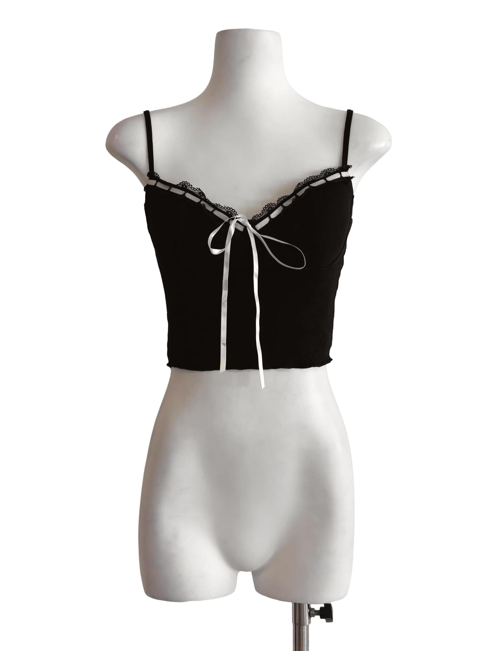 Black White Ribbon Camisole Top