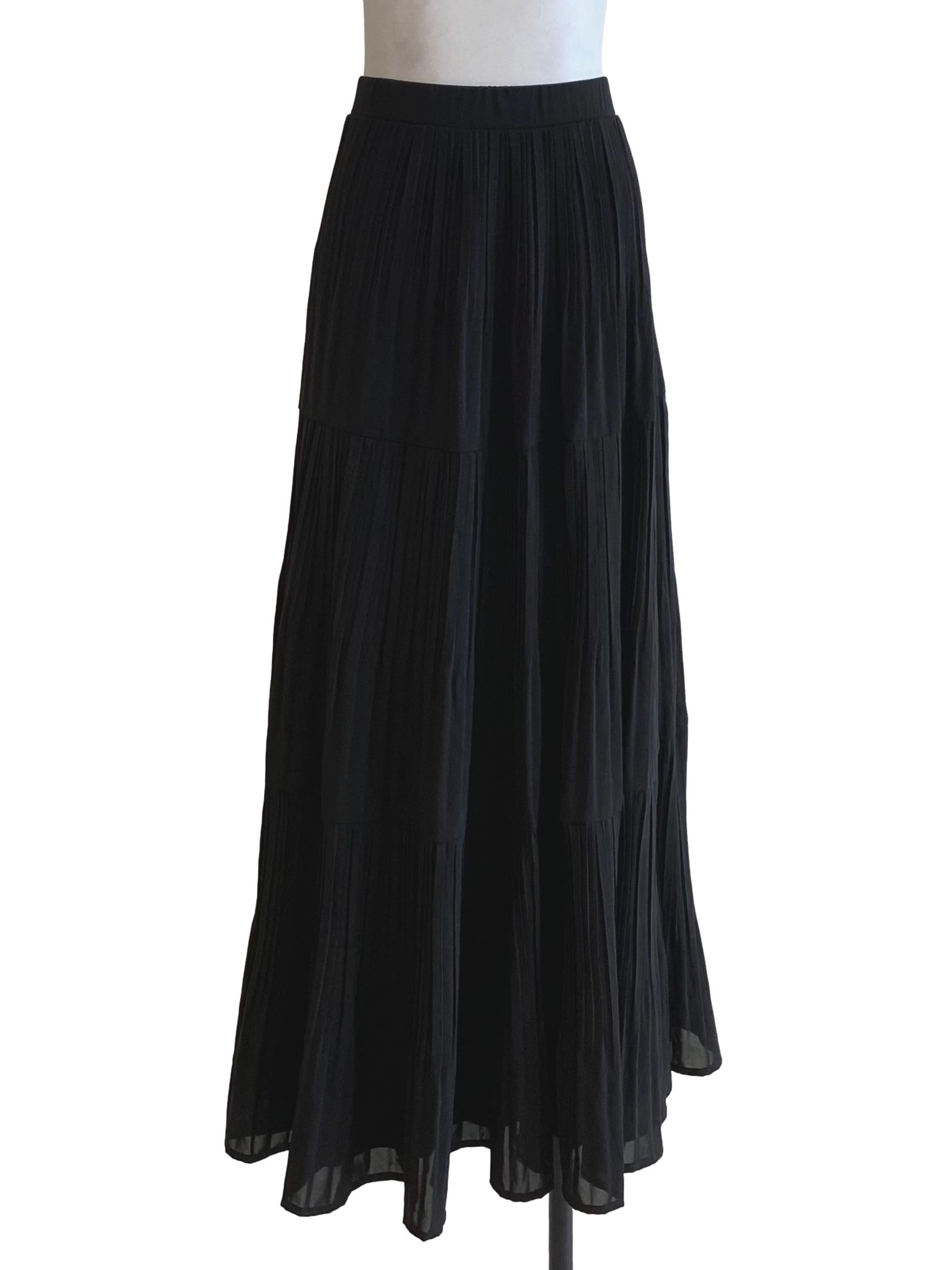 Charcoal Black Pleated Long Skirt