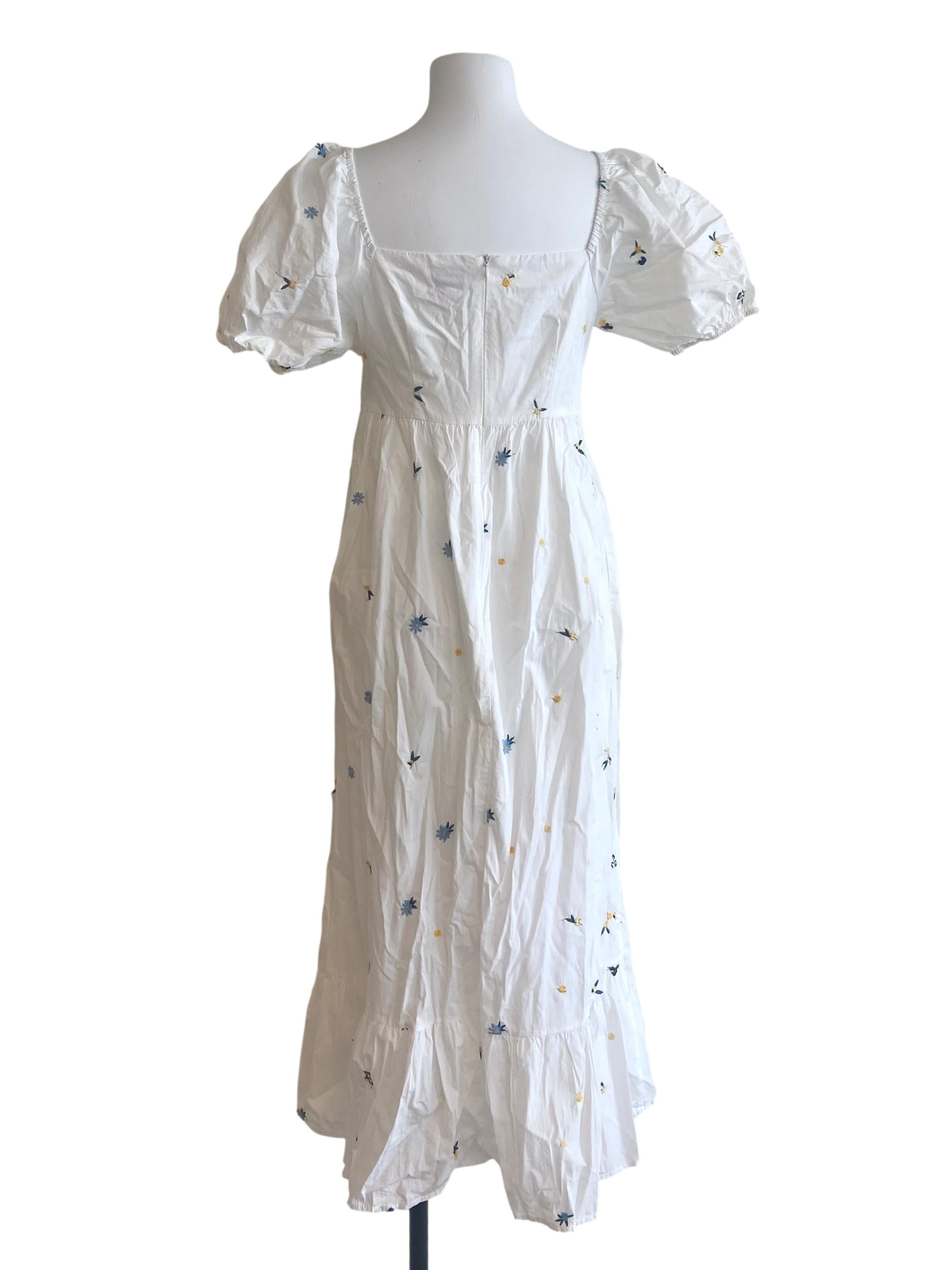 White Floral Square Neck Dress