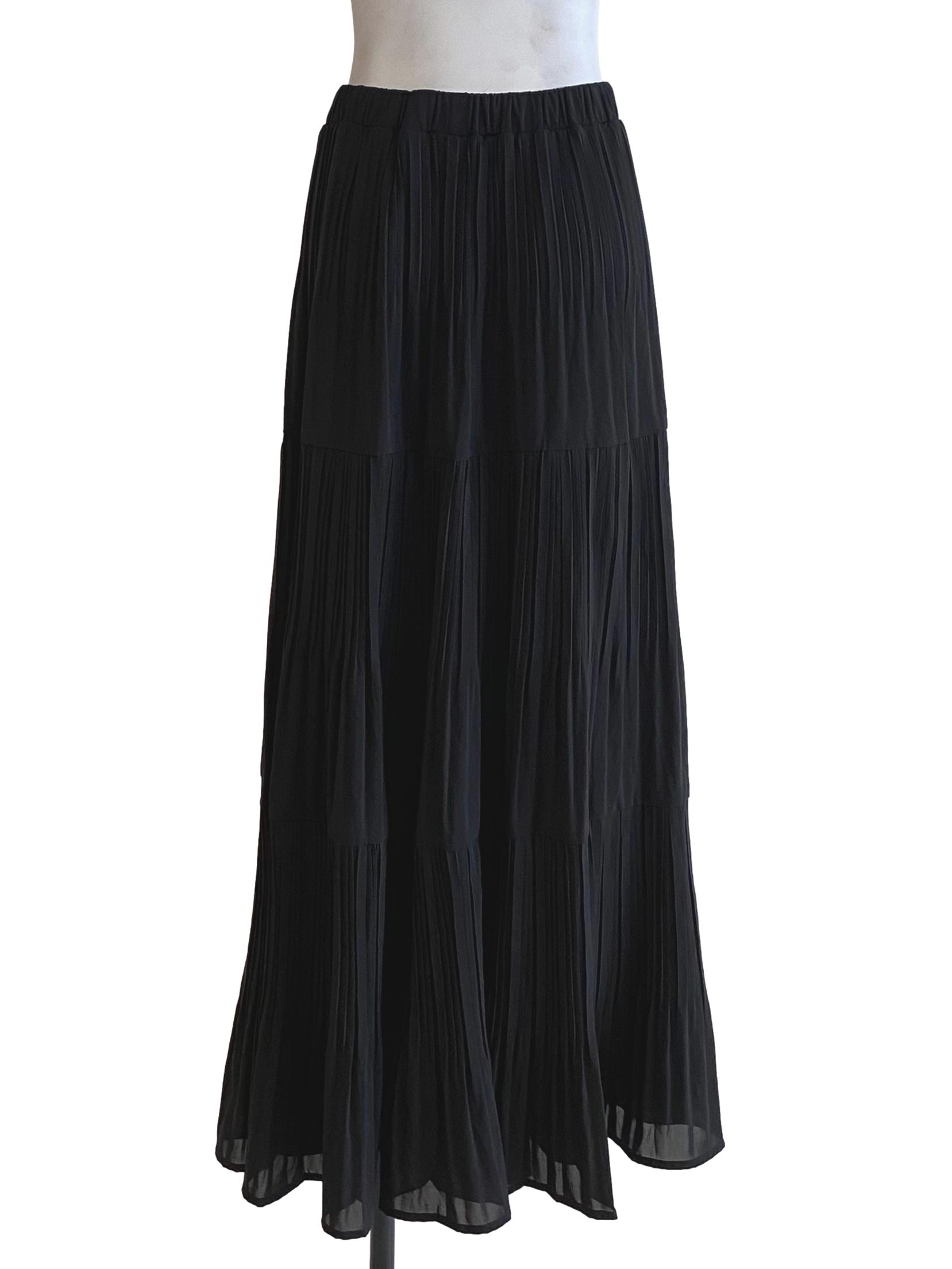 Charcoal Black Pleated Long Skirt