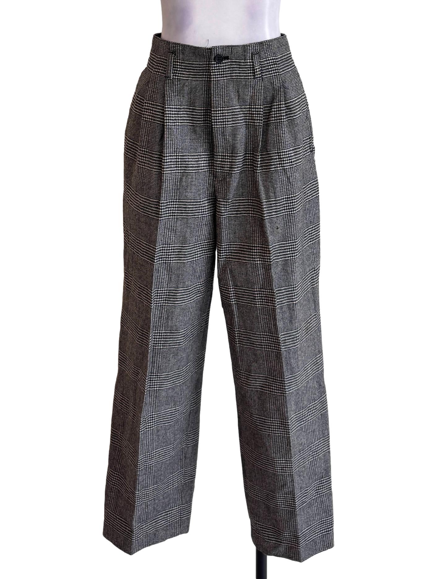 Black Glen Check Textured Pants