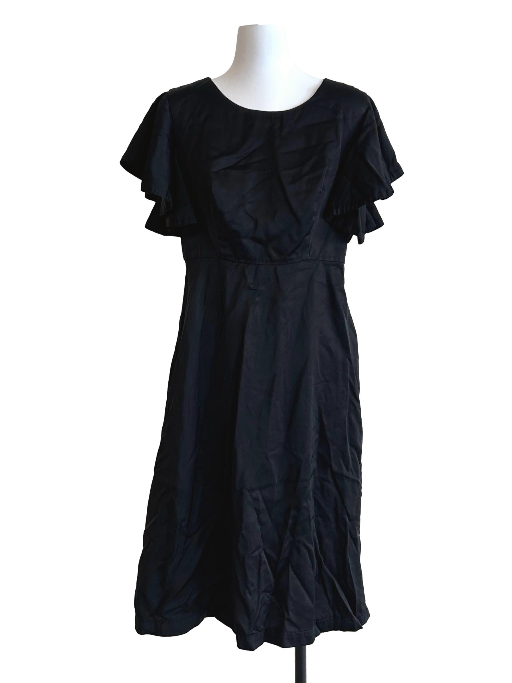 Jet Black Ruffle Sleeves Dress
