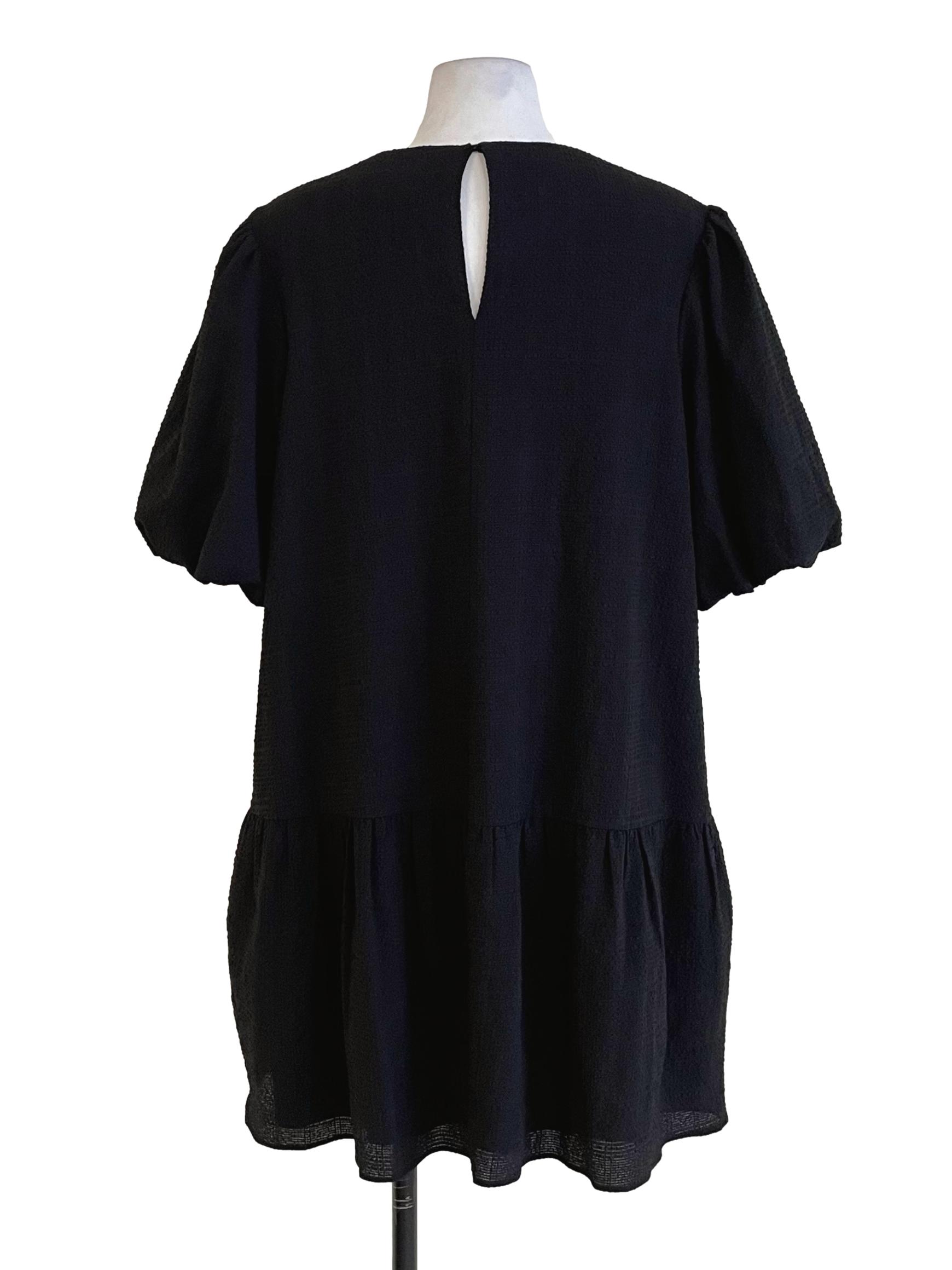 Black Textured Puff Sleeves Baggy Dress LB