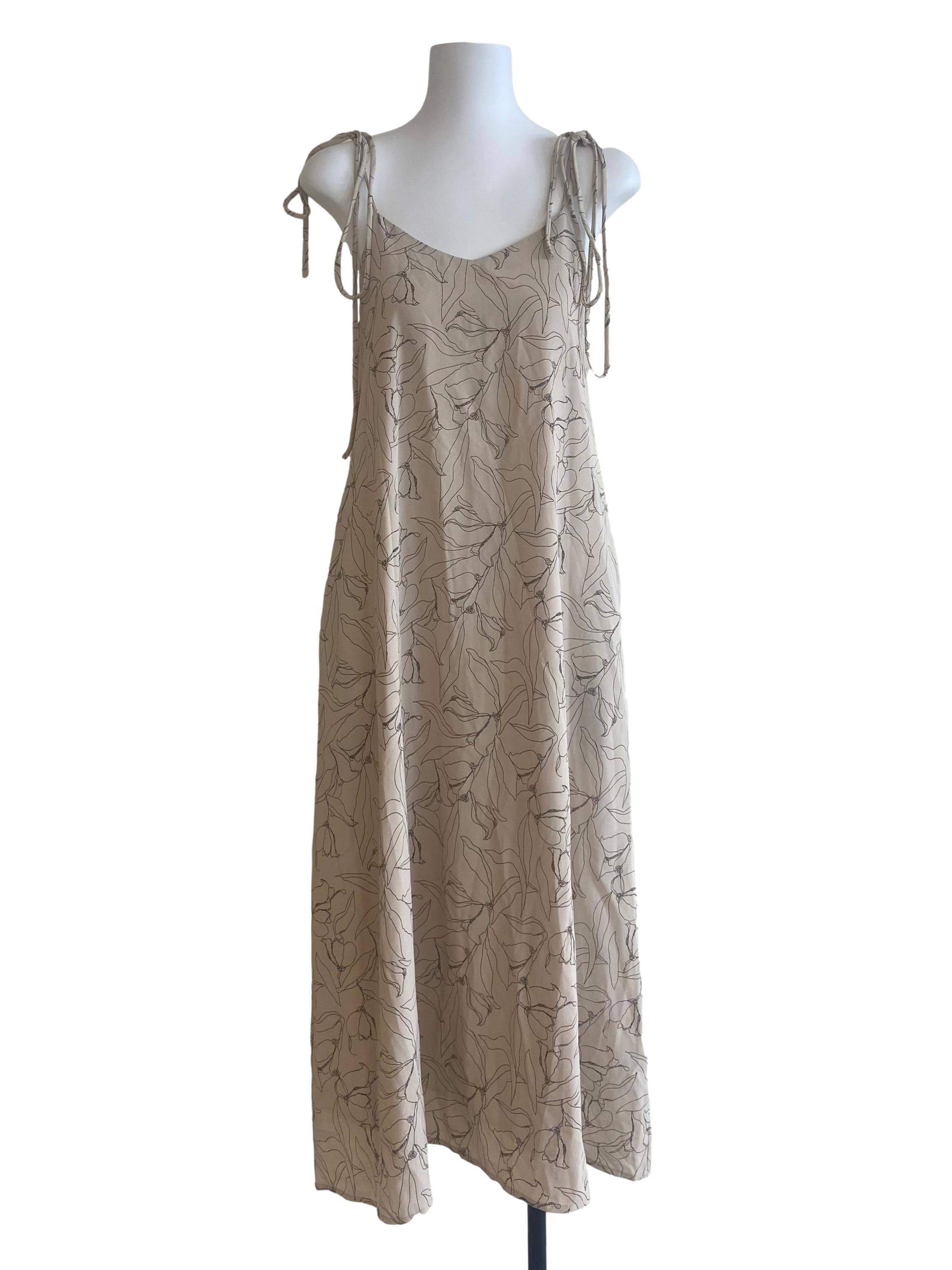 Linen Beige Slip Floral Dress