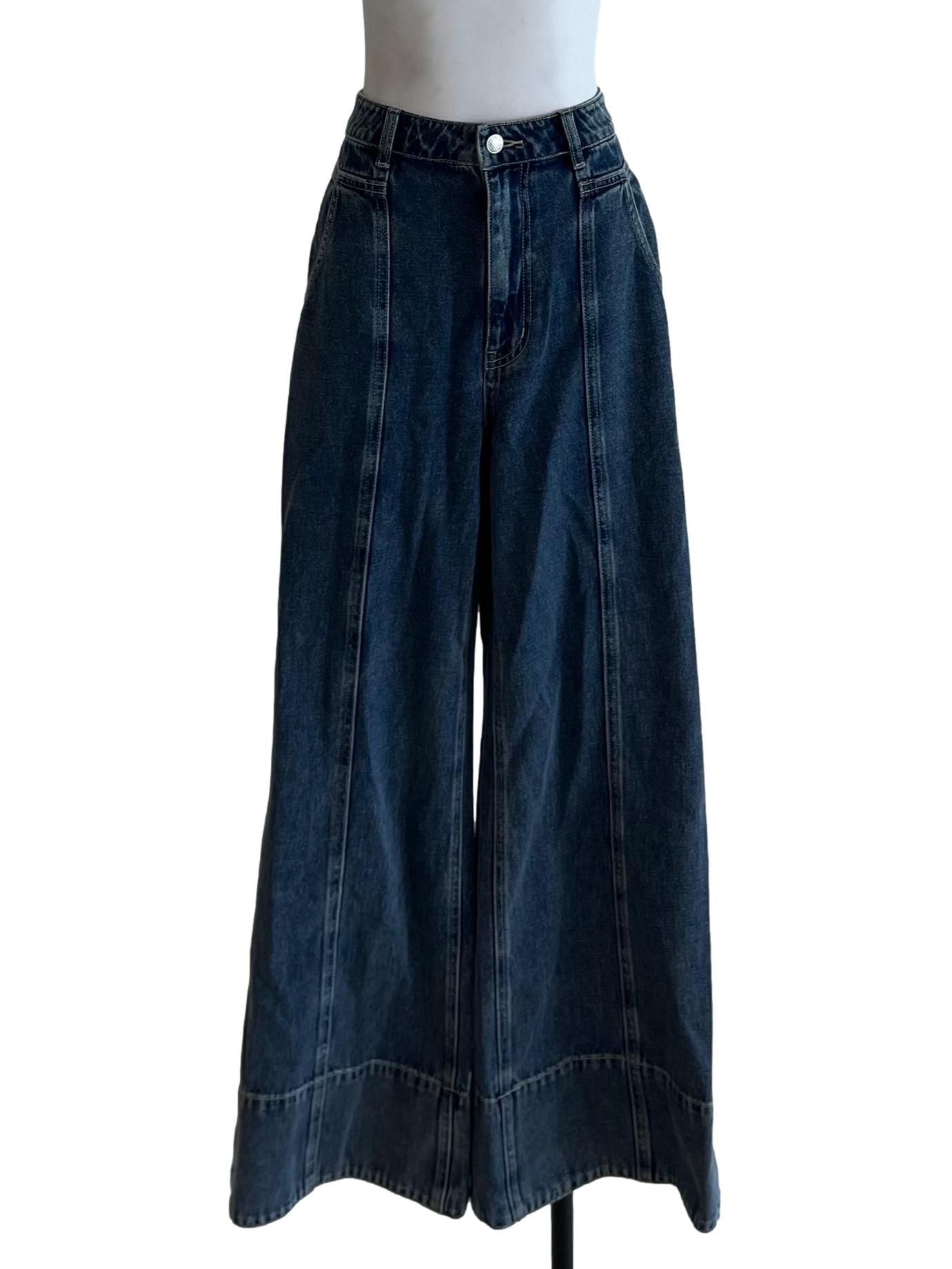Blue Denim High Waisted Wide Leg Jeans