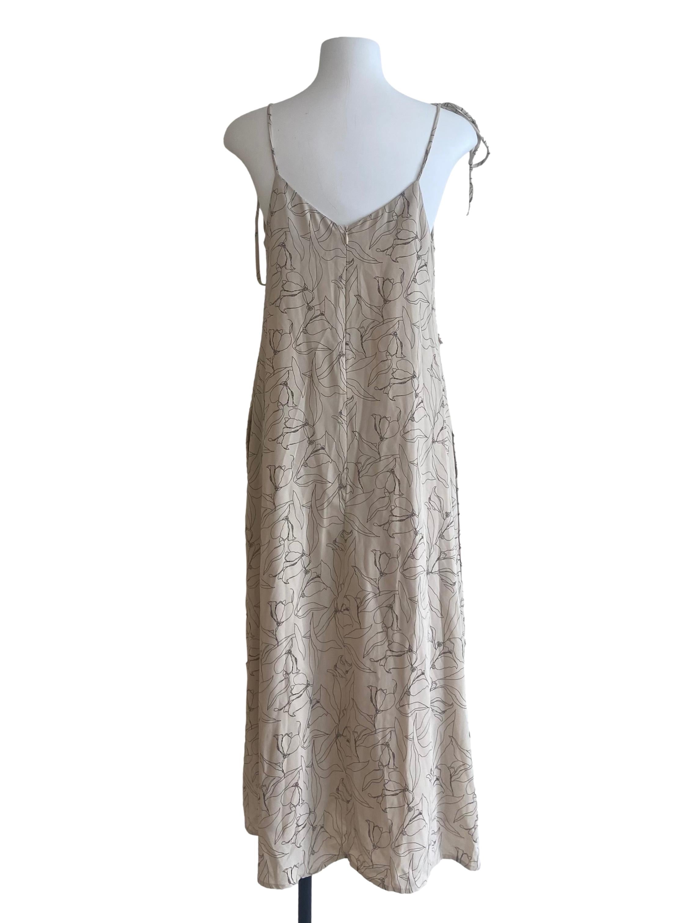 Linen Beige Slip Floral Dress