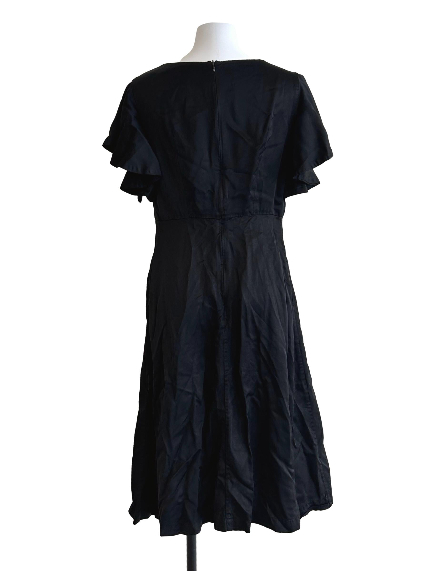 Jet Black Ruffle Sleeves Dress