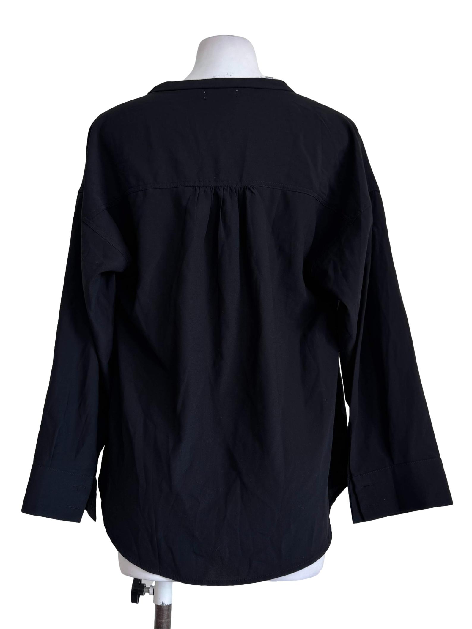 Ink Black V Neck Long Sleeve Blouse
