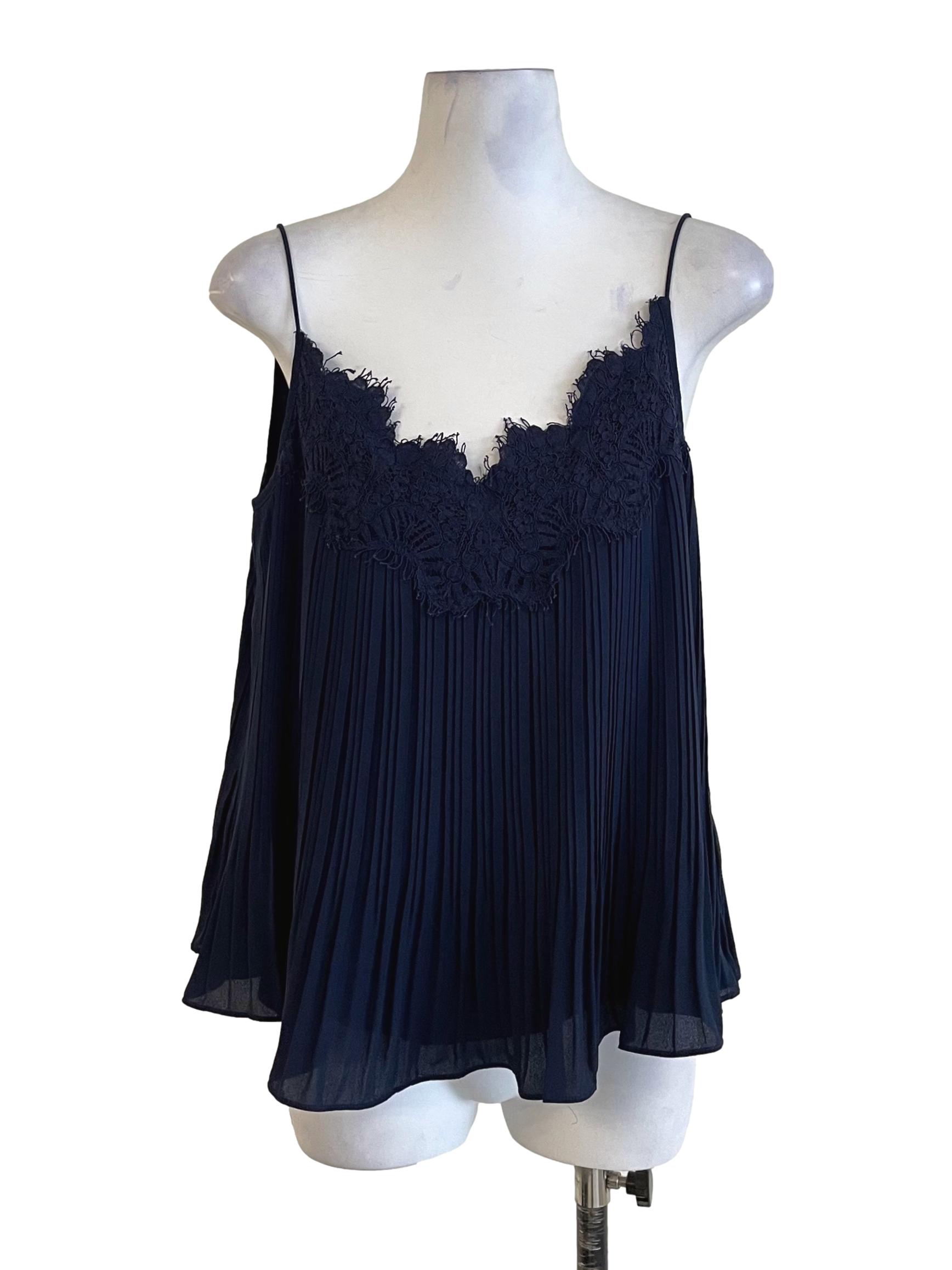 Navy Blue Lace Pleated Camisole LB