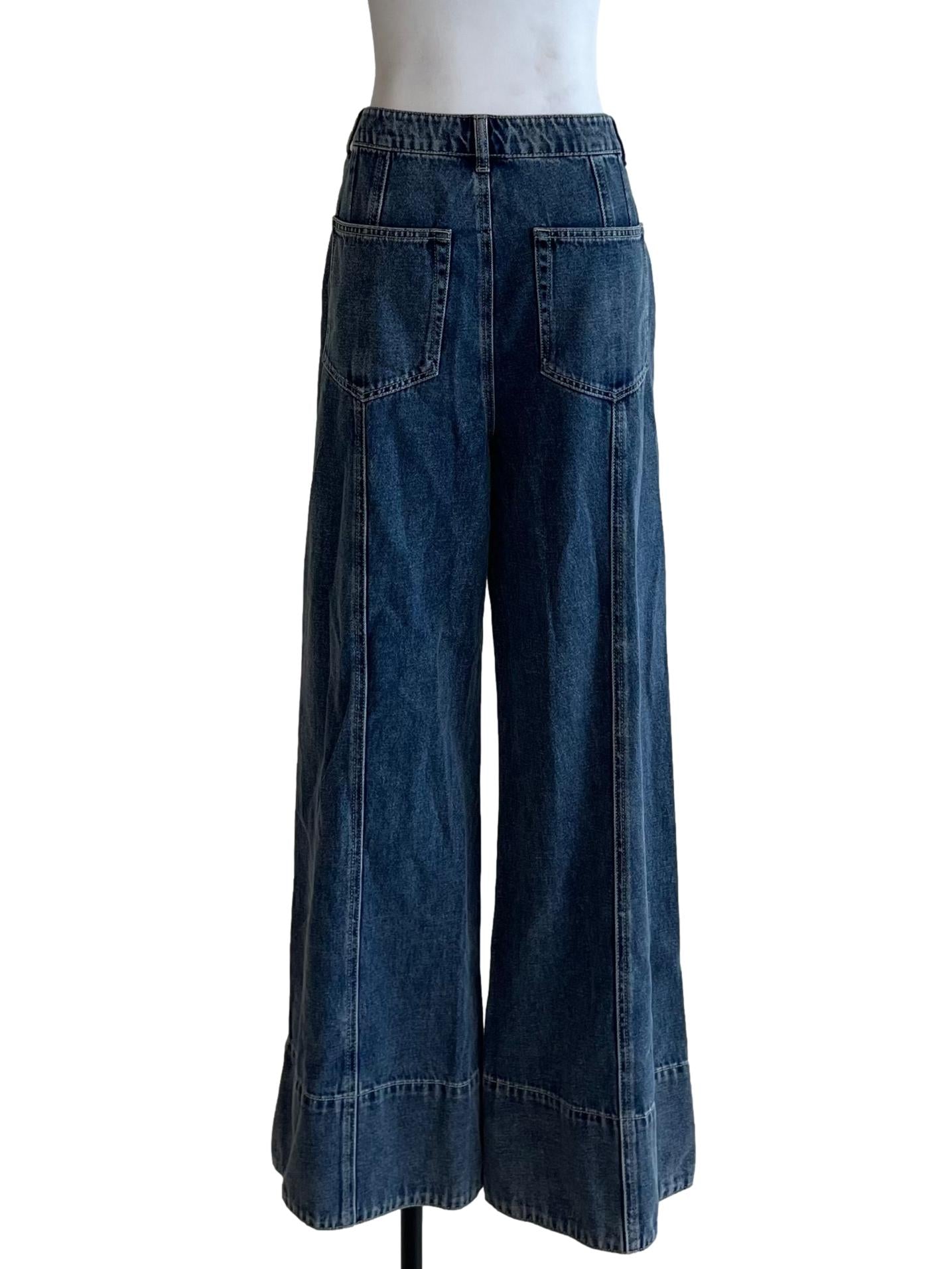 Blue Denim High Waisted Wide Leg Jeans