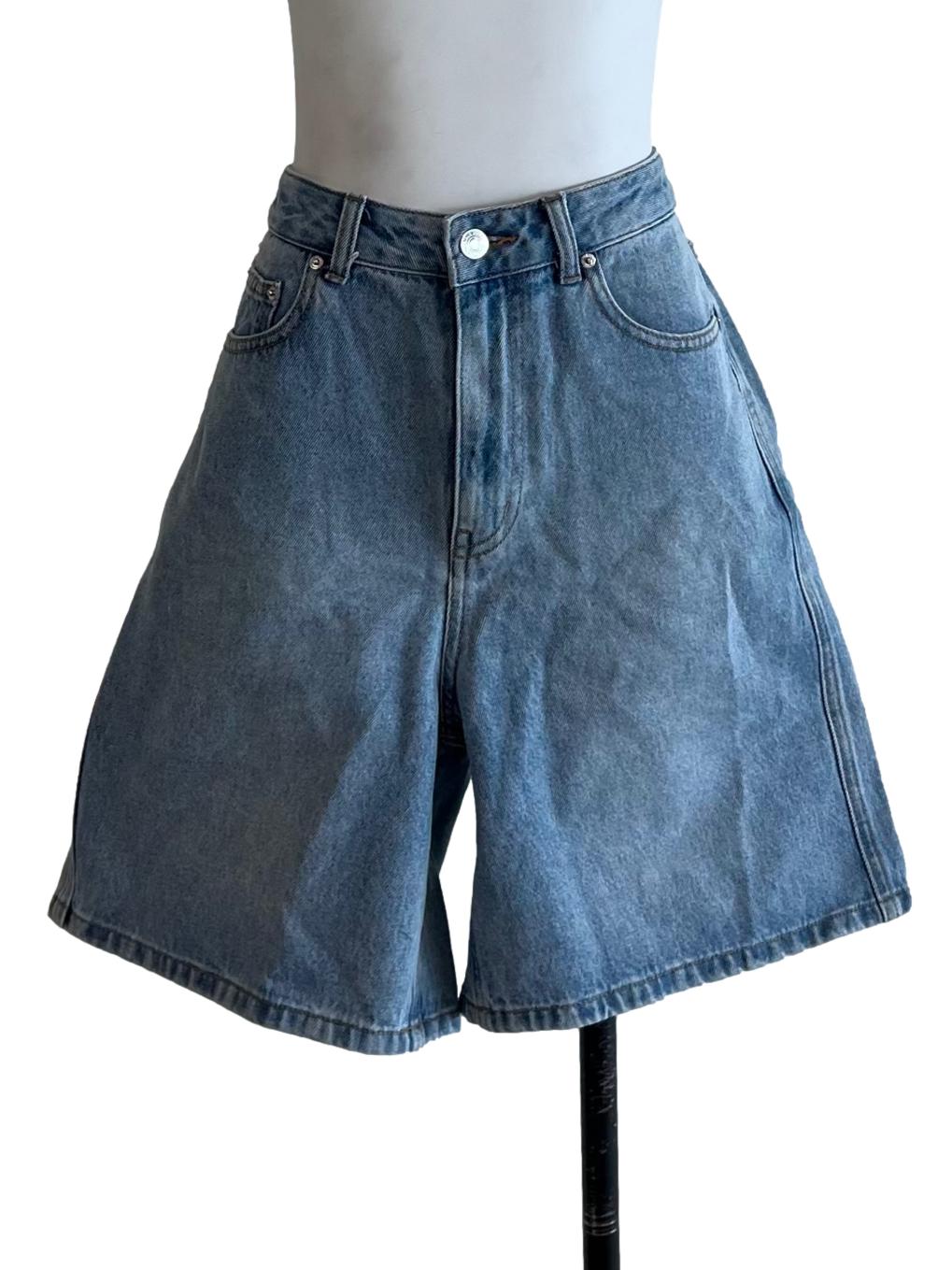 Blue Denim Plain Shorts