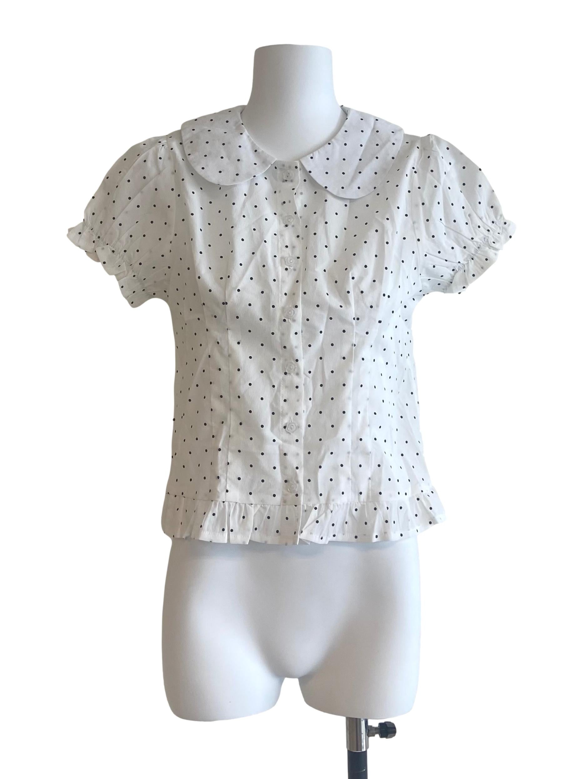 White Polkadot Button Down Blouse
