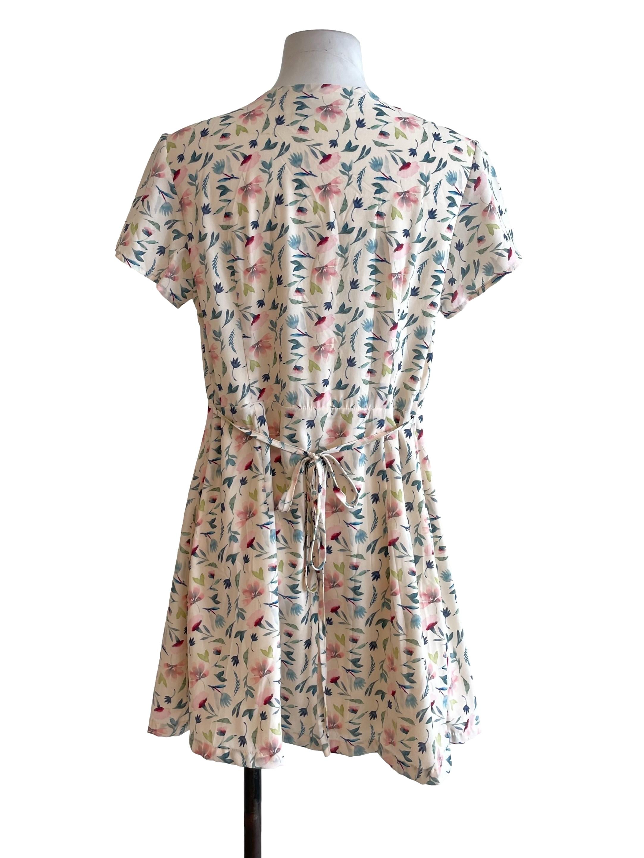 Cream Floral Wrap Dress