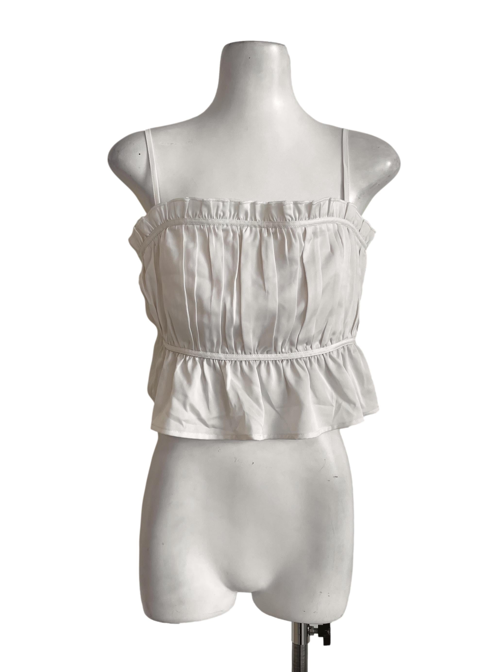 Plain White Pleated Crop Top