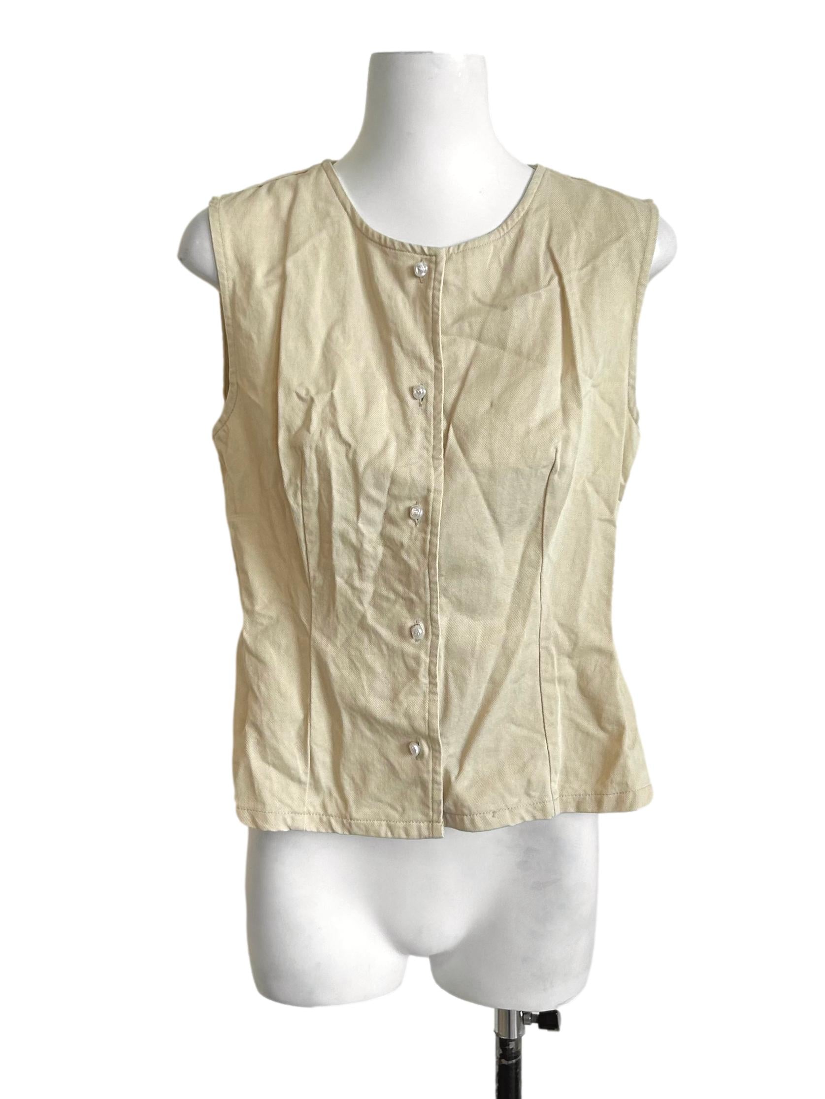 Beige Button-Up Sleeveless Vest Top