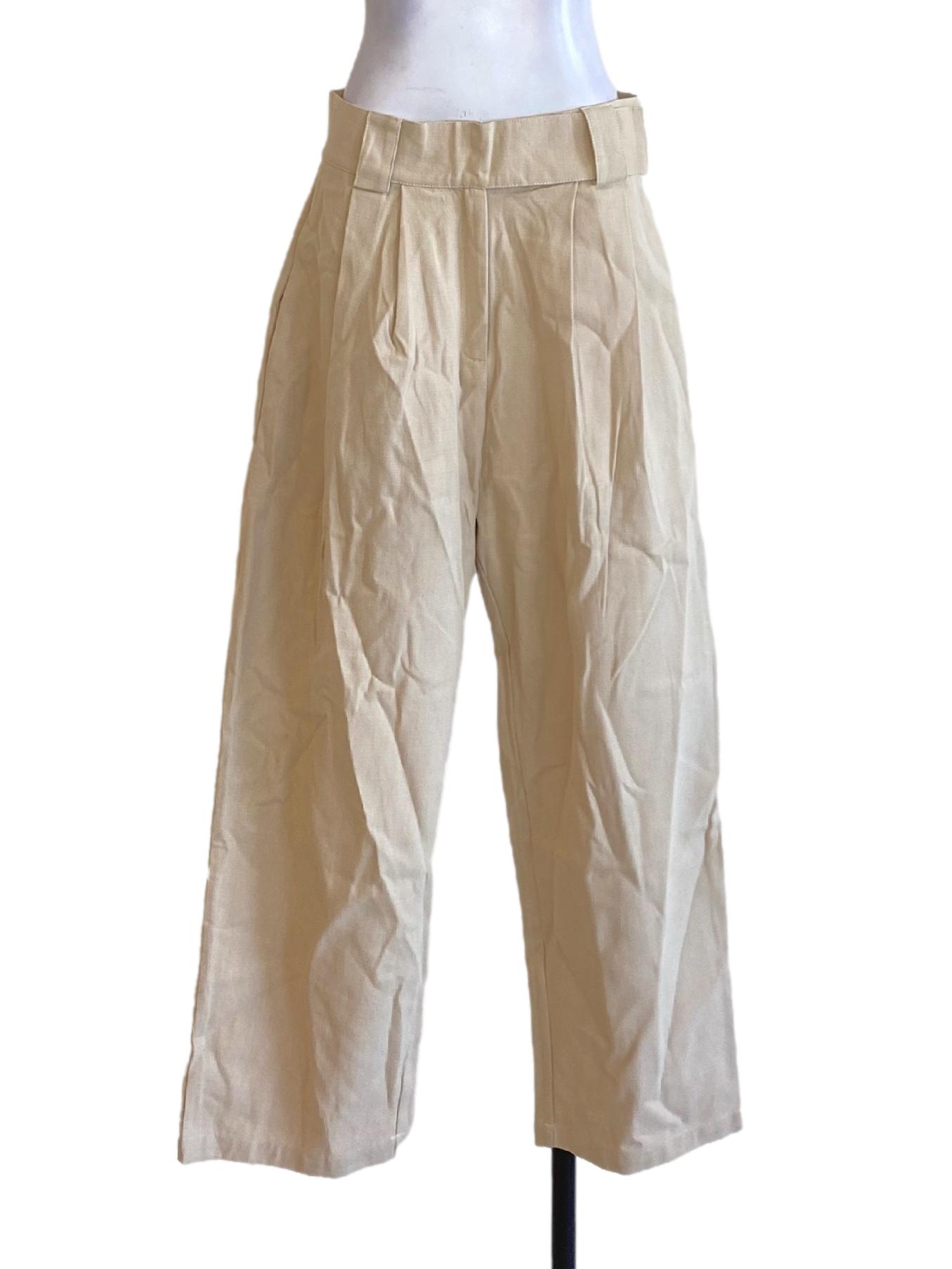 Light Beige Brown Buttoned Waist Farica Pants TEM