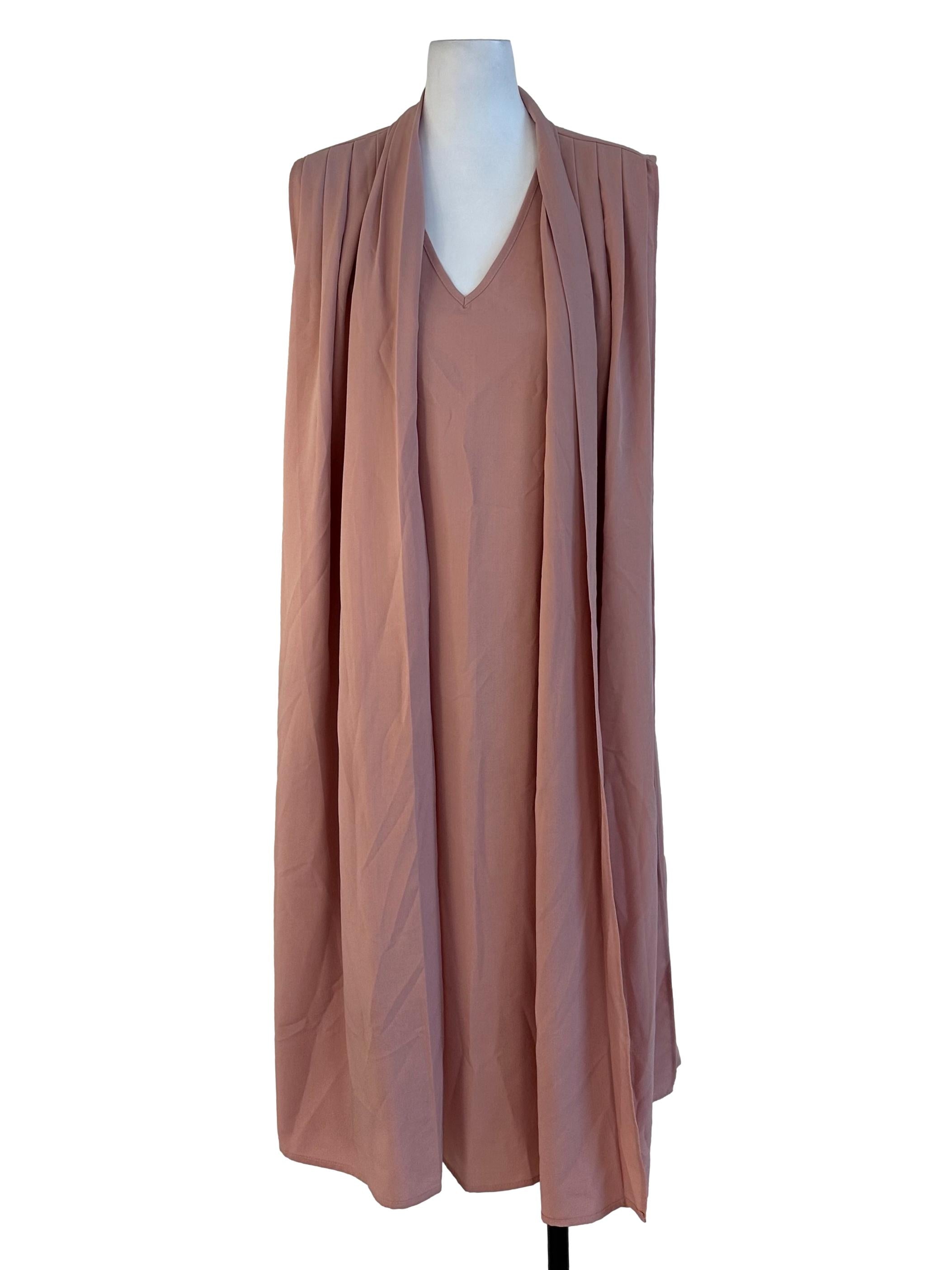 Blush Pink V Neck Plain Dress