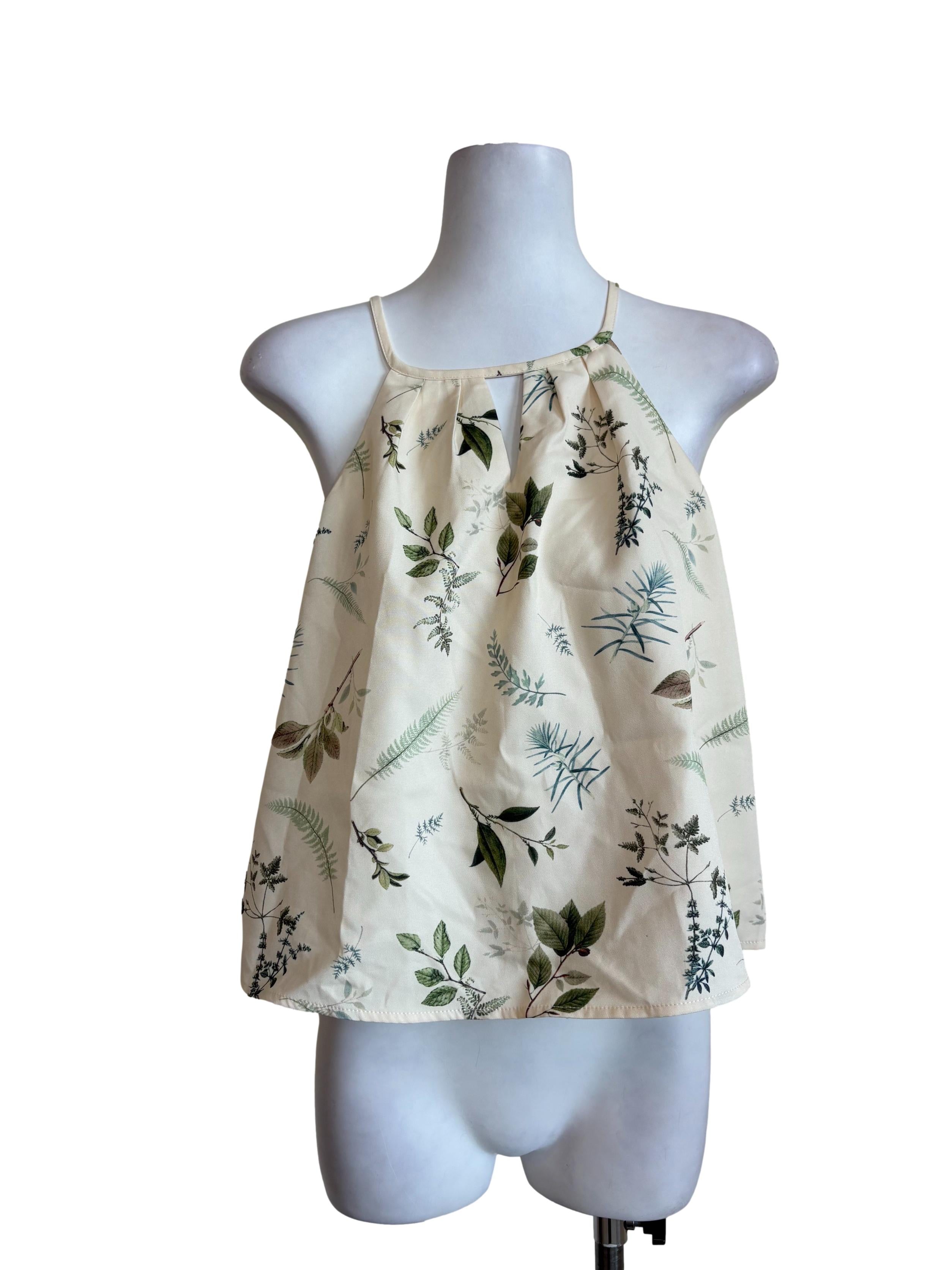 Yellow Leaf Print Halter Top