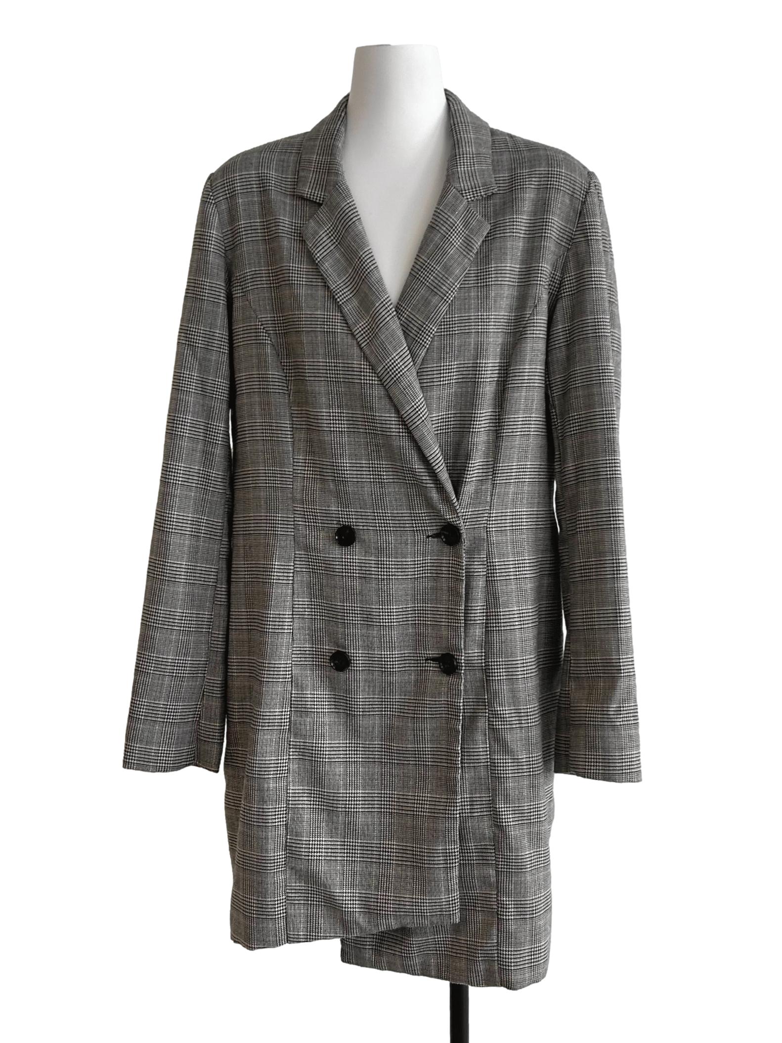 Coal Black And White Longline Blazer