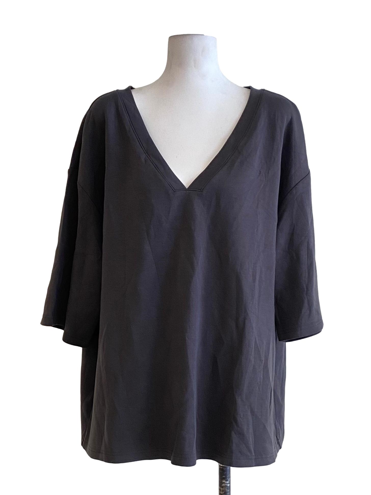 Shadow Grey V-Neck Plain Loose Shirt