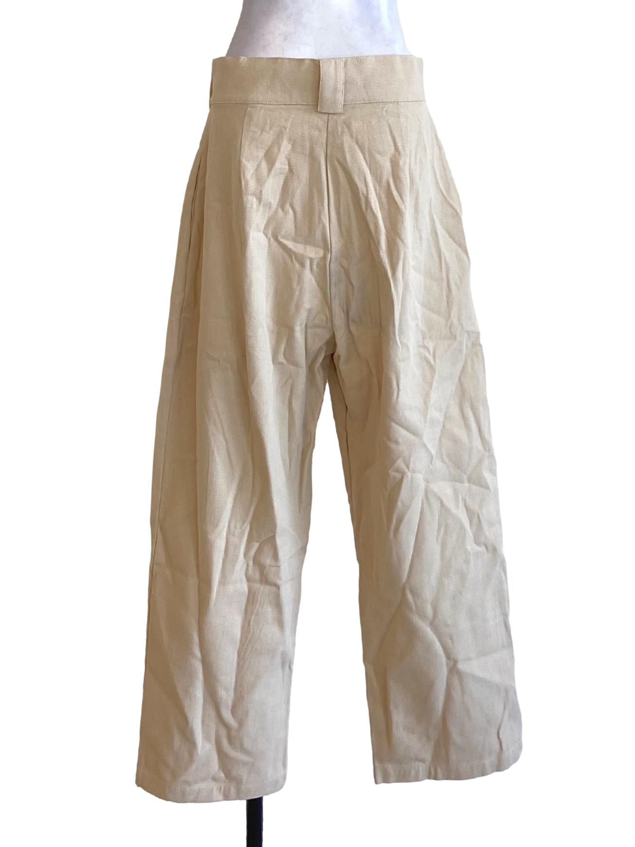 Light Beige Brown Buttoned Waist Farica Pants TEM
