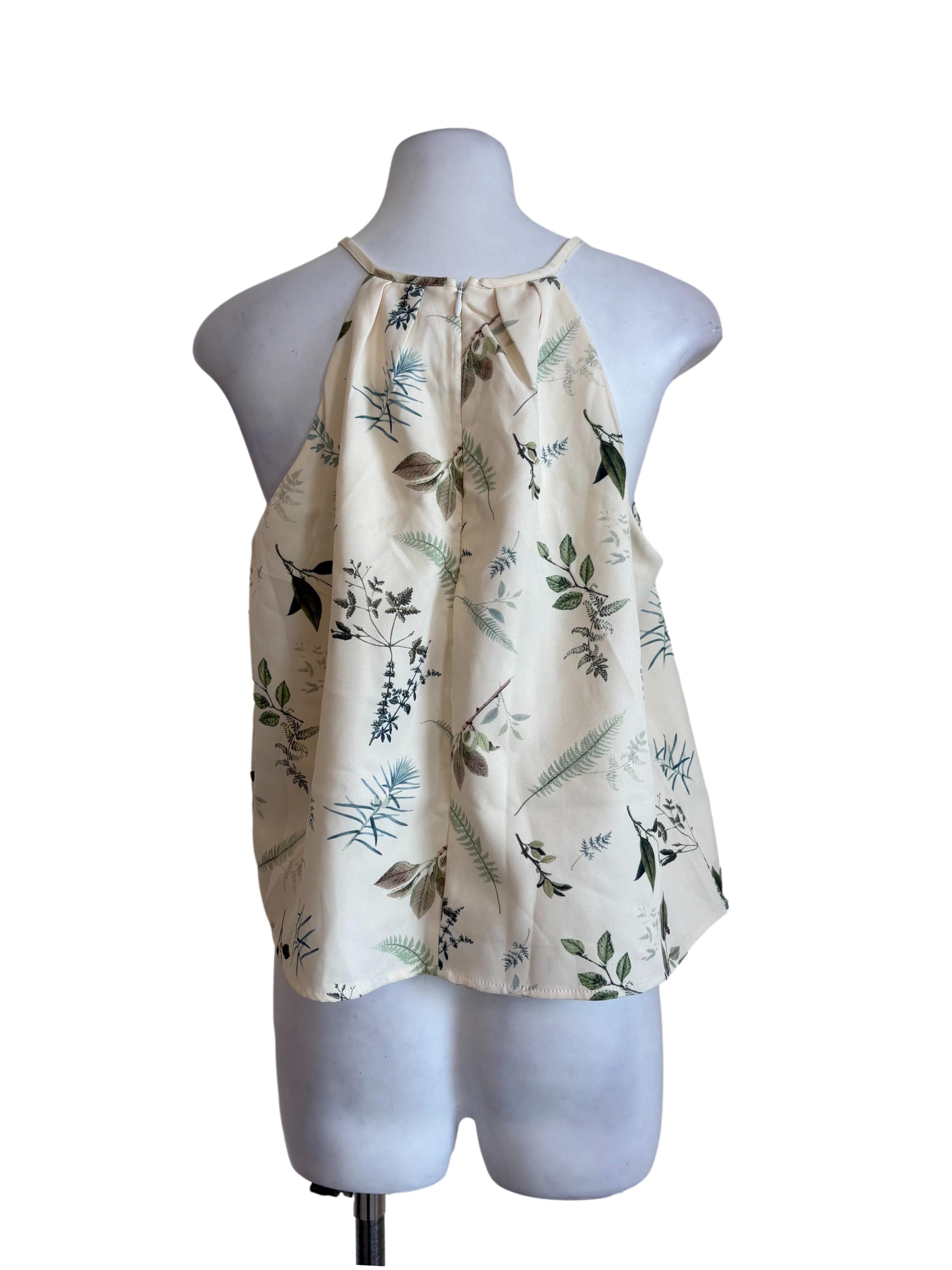 Yellow Leaf Print Halter Top