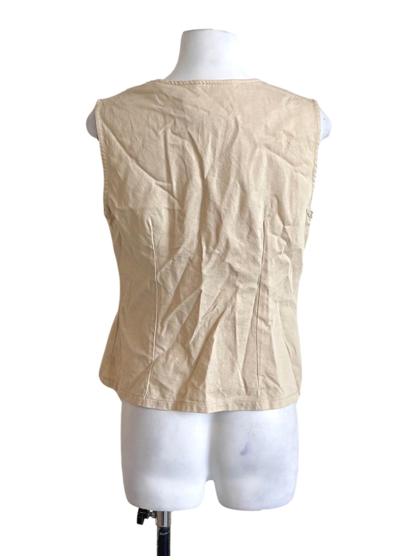 Beige Button-Up Sleeveless Vest Top