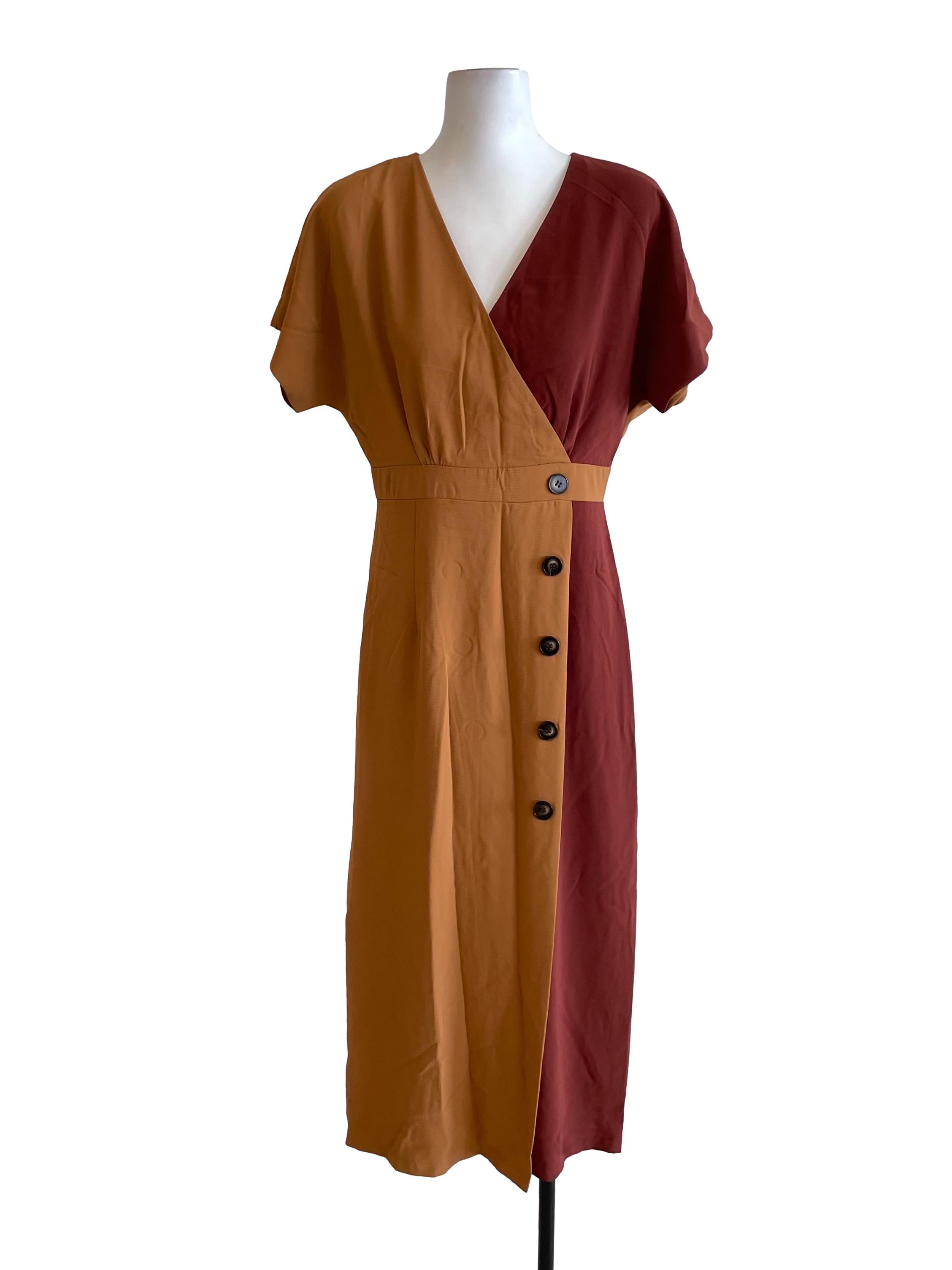 Sandstone Drop Shoulder Button Dress