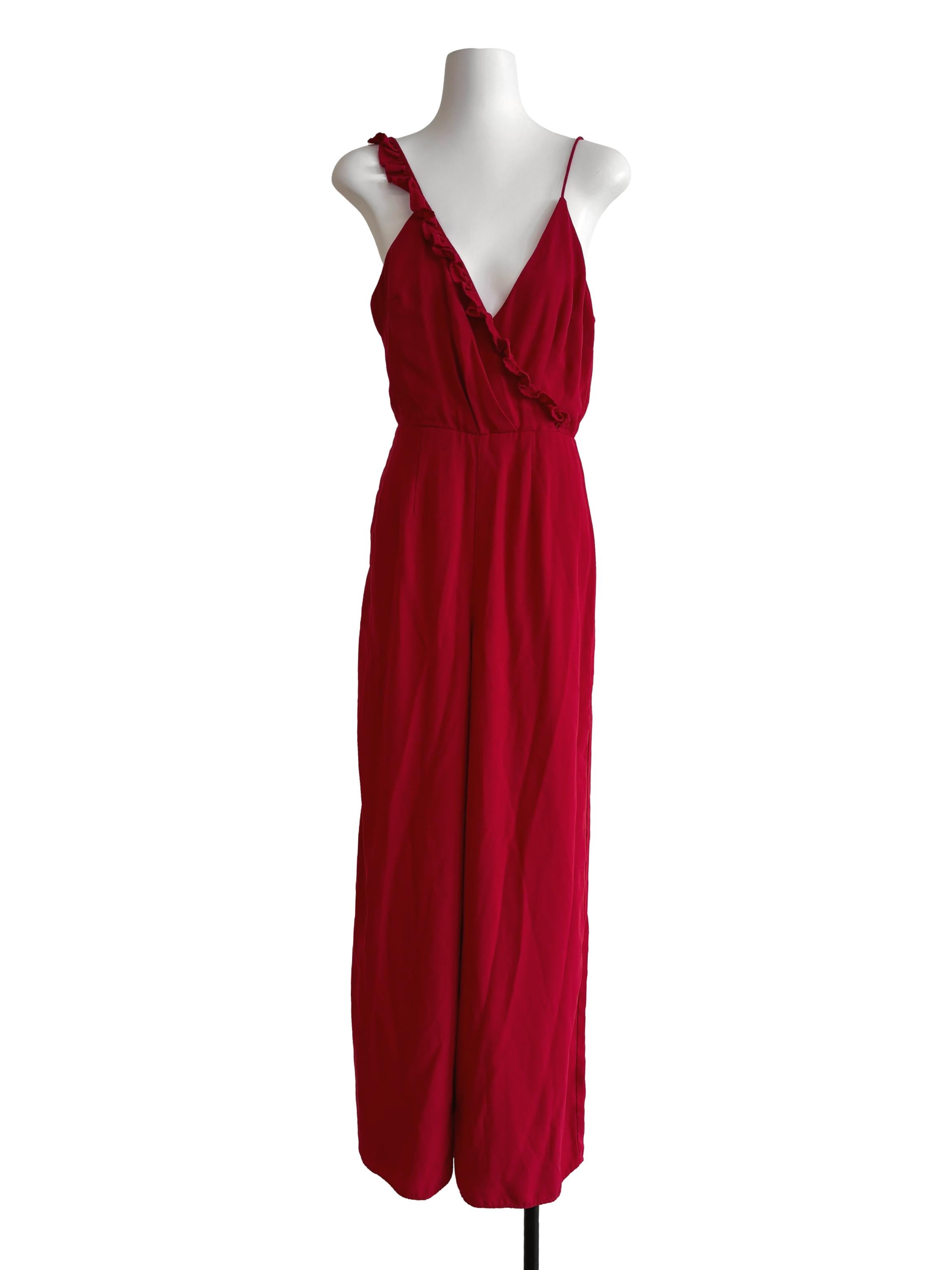 Candy Red Ruffle Strap Cami Jumpsuit