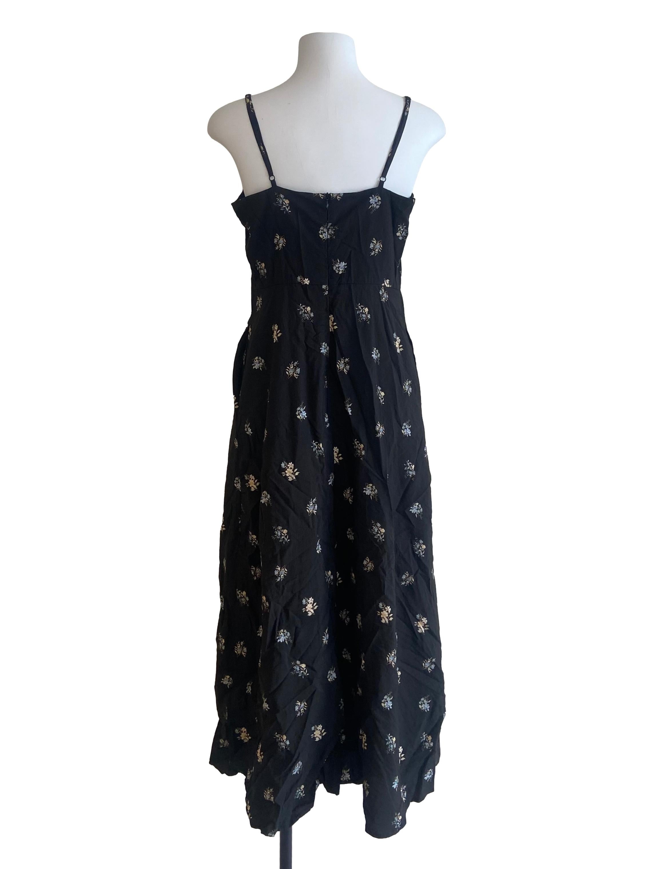 Black Floral Sleeveless Square Neck Dress
