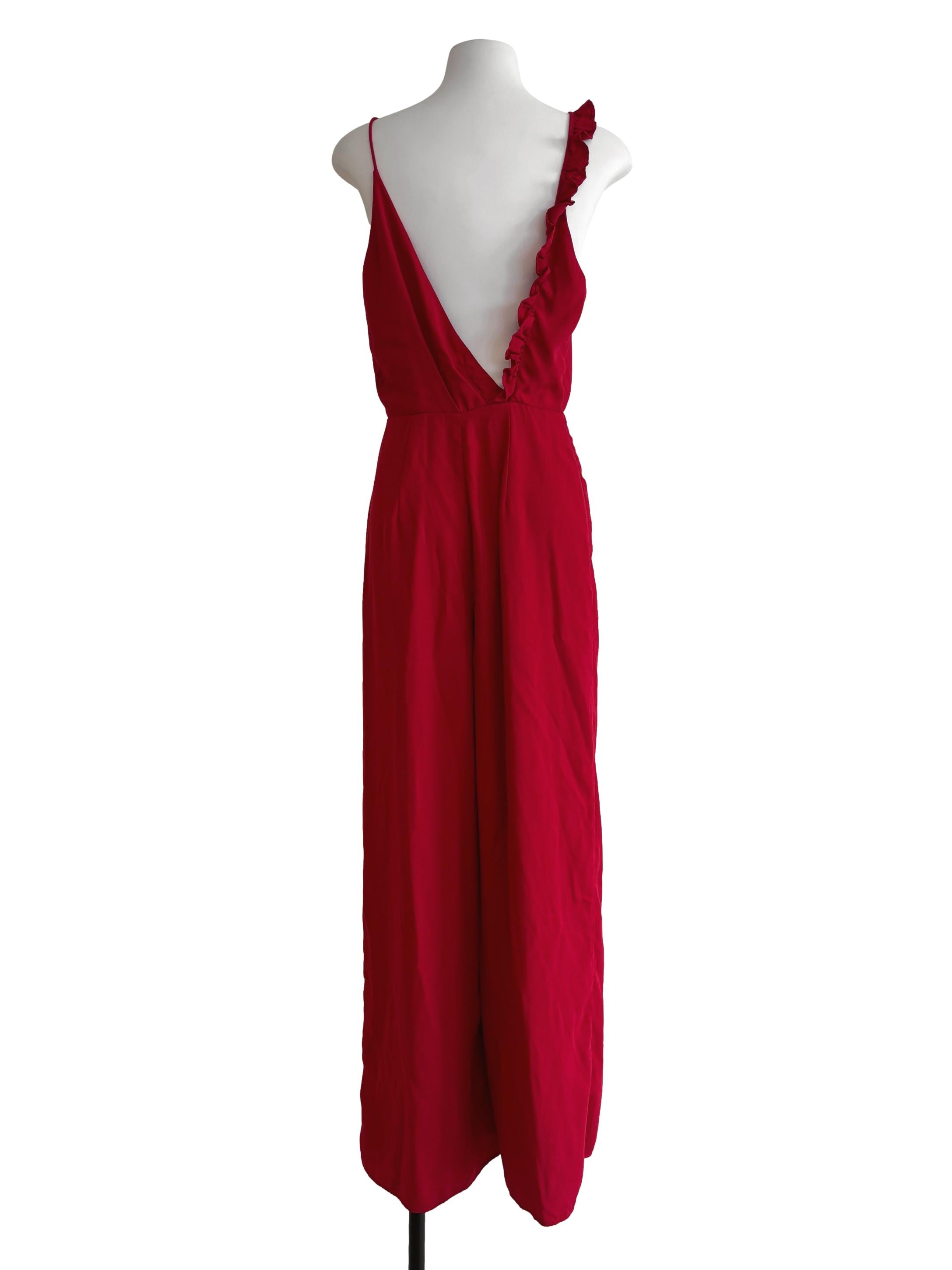 Candy Red Ruffle Strap Cami Jumpsuit