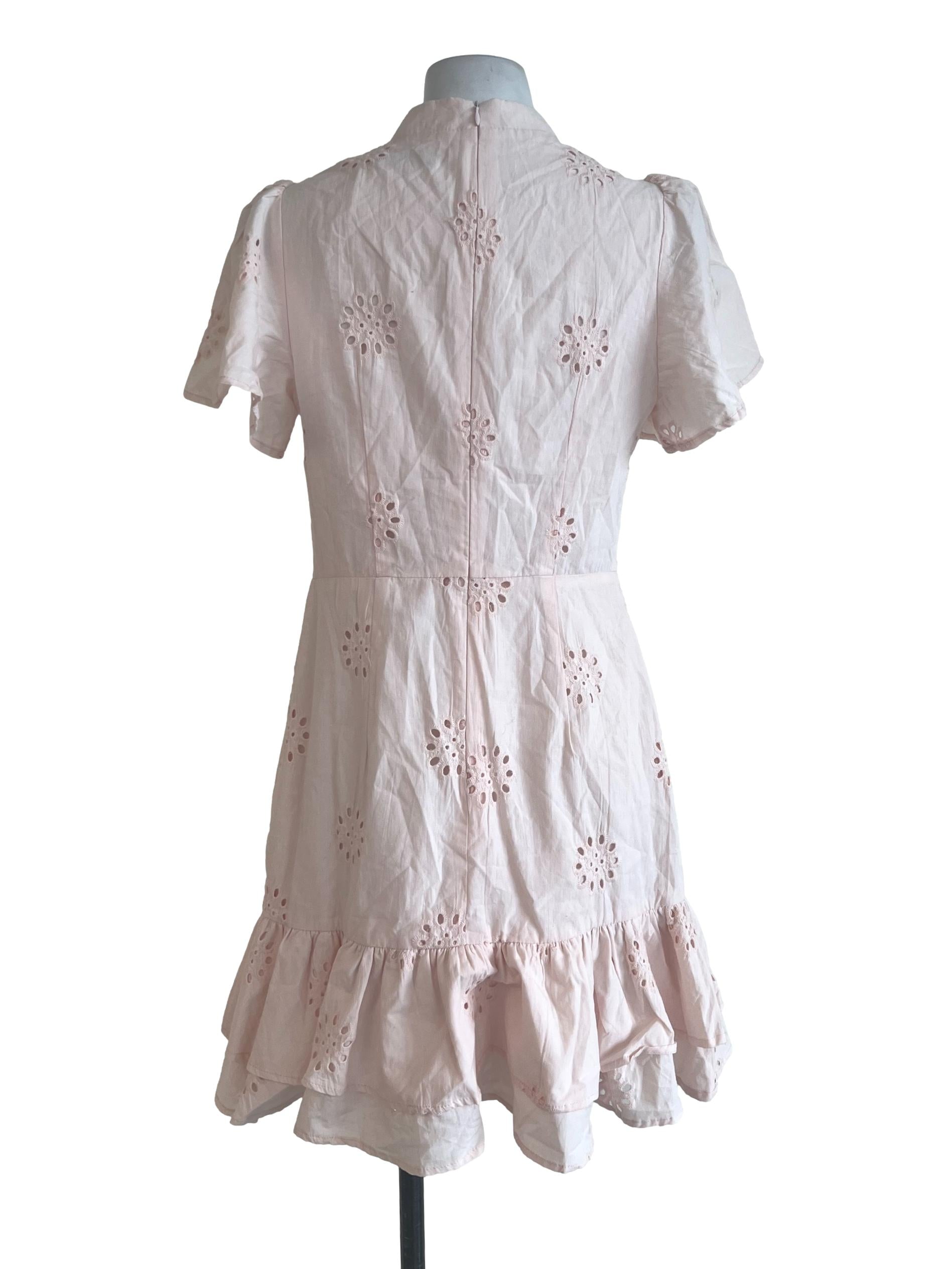 Pink High Neck Embroidered Dress