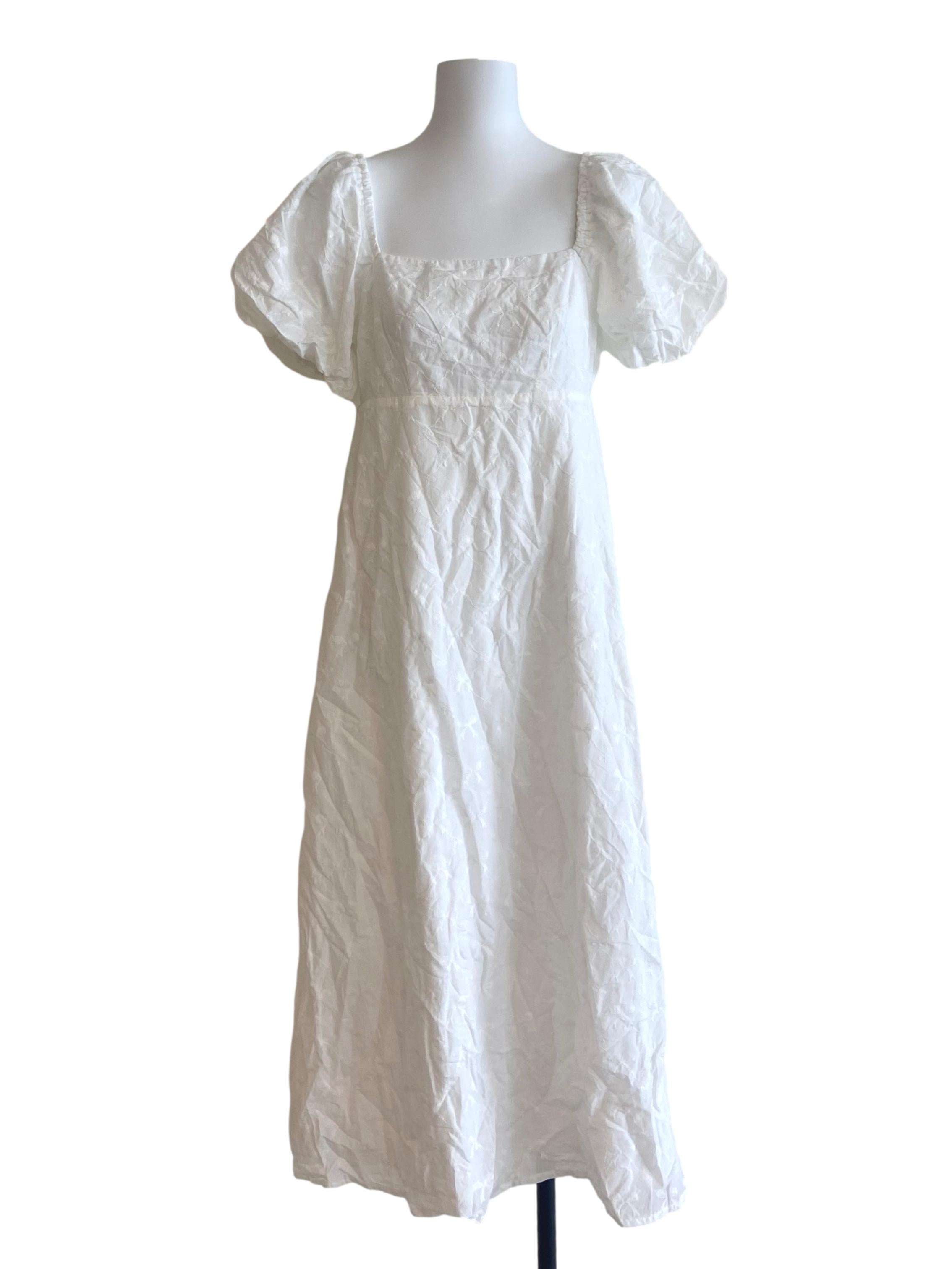 White & Ribbon Square Neck A-Line Dress