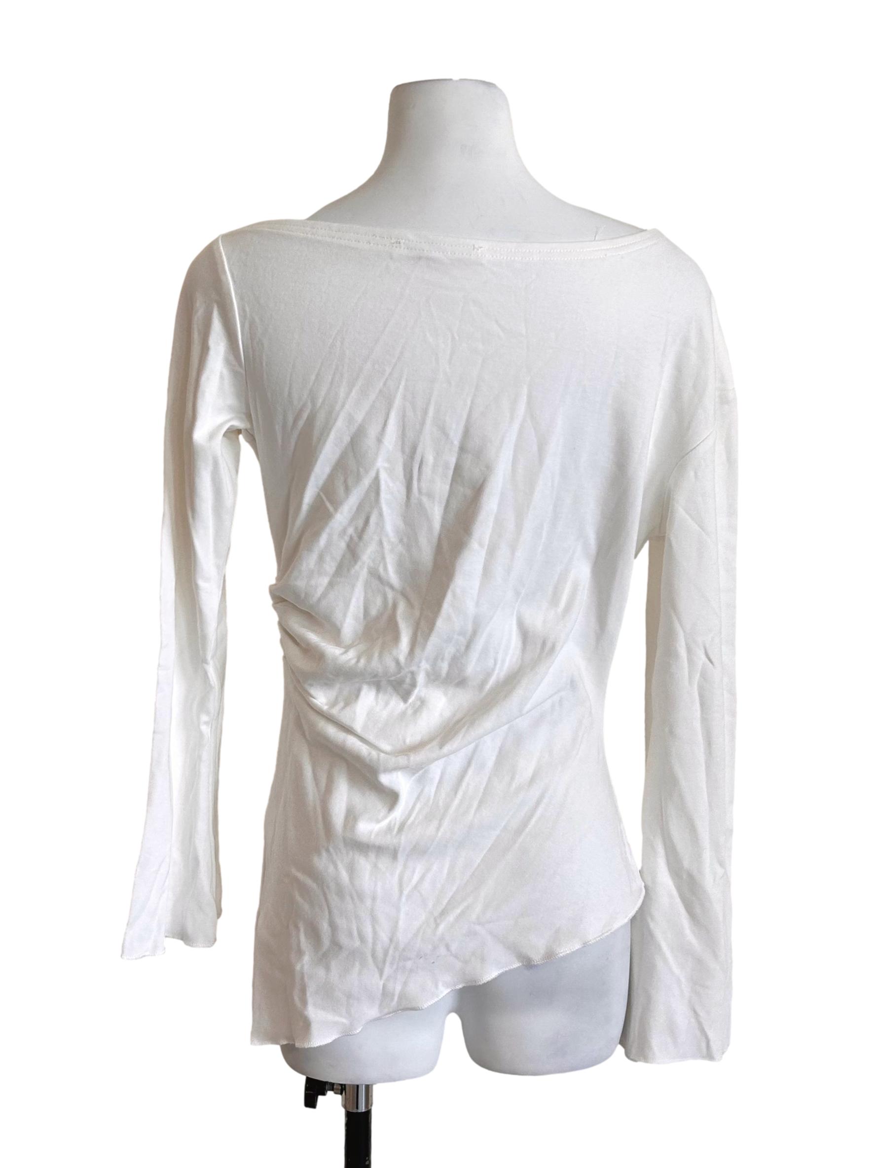 White Ruched Asymmetrical Boat Neck