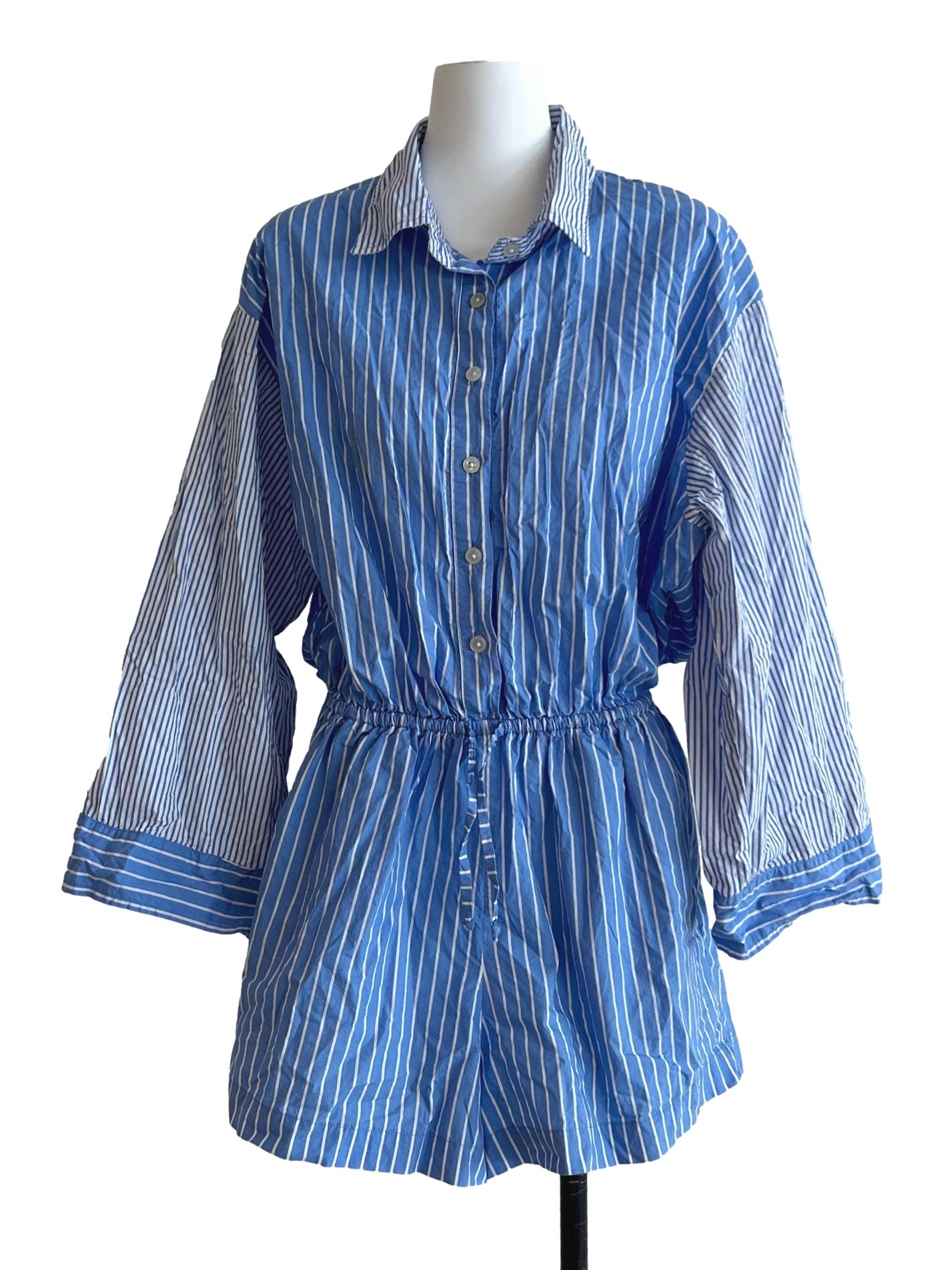 Blue And White Striped Rompers