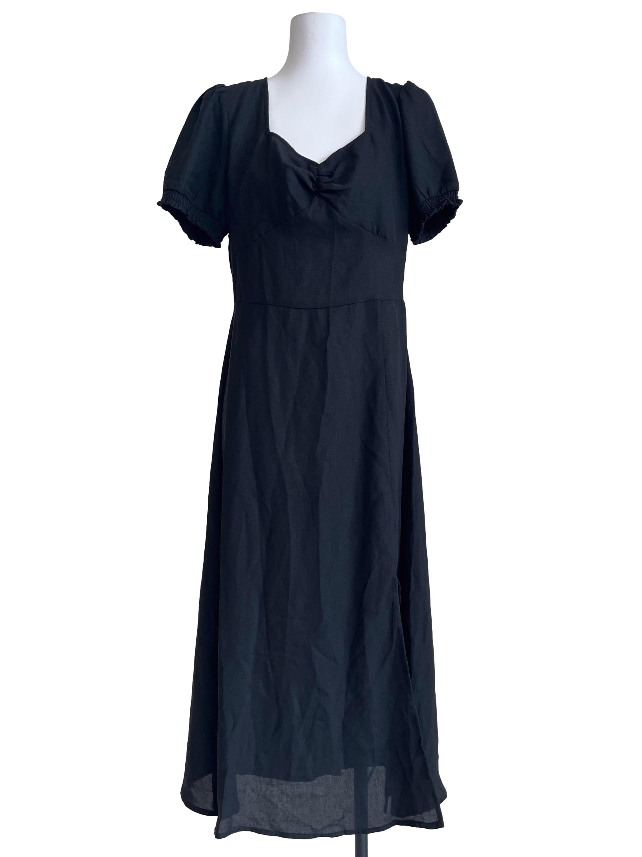 Pitch Black Puff Sleeve A-Line Dress