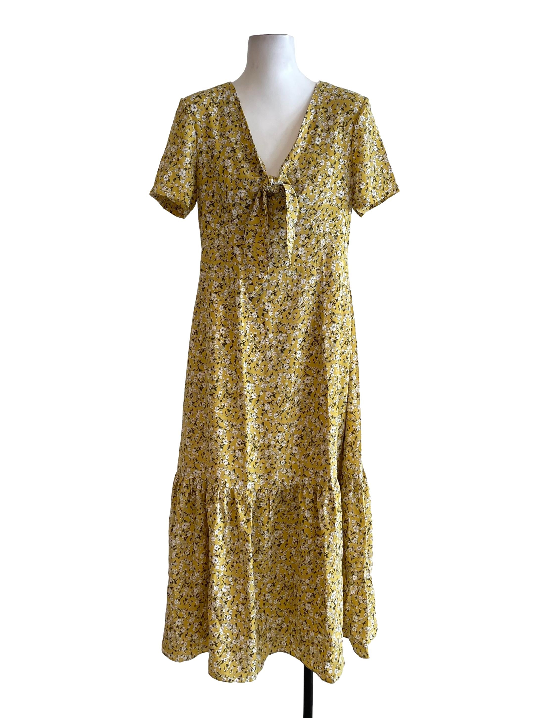 Yellow Tie Bow Floral Dress