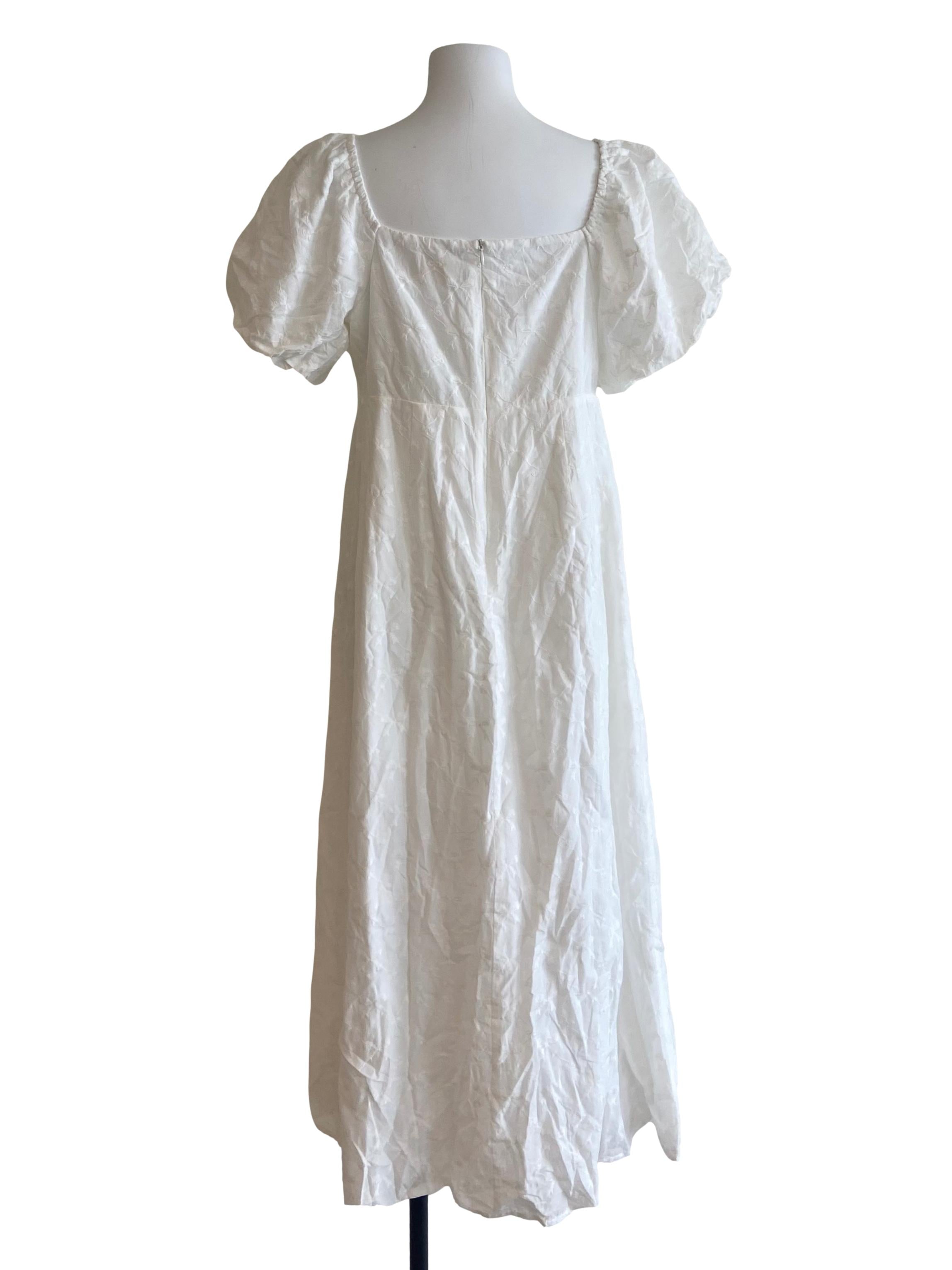White & Ribbon Square Neck A-Line Dress