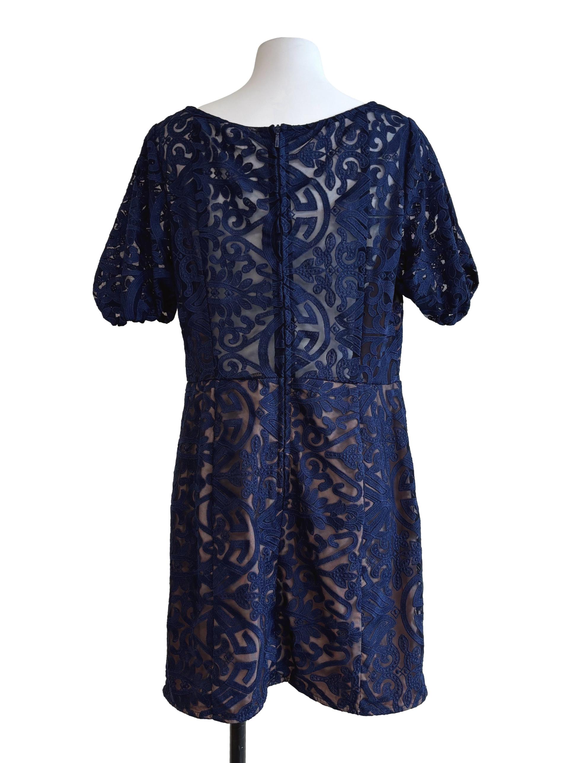 Navy Blue Textured Lace A-Line Dress