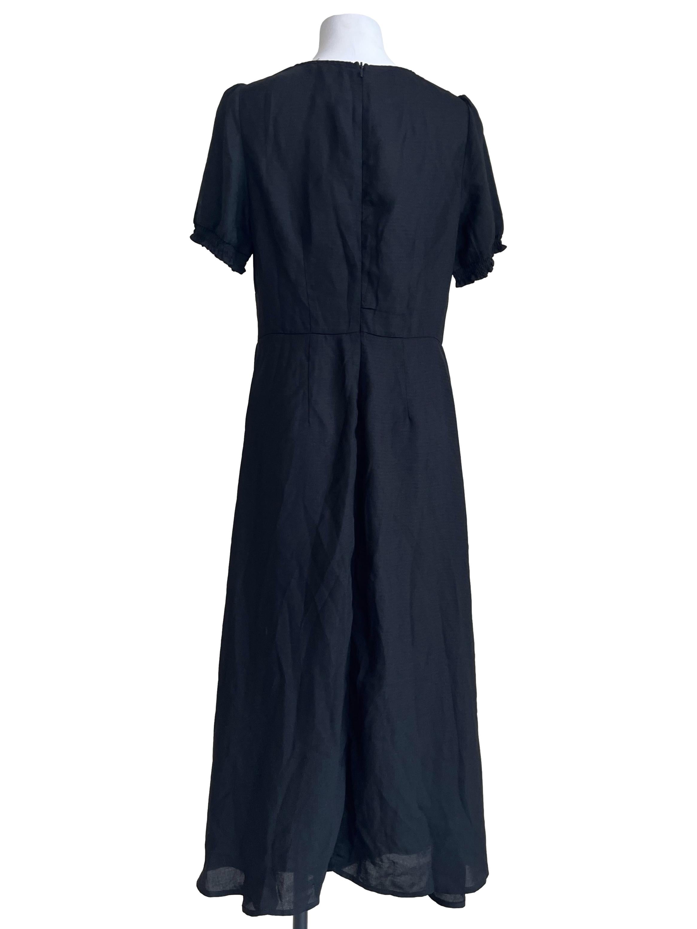 Pitch Black Puff Sleeve A-Line Dress